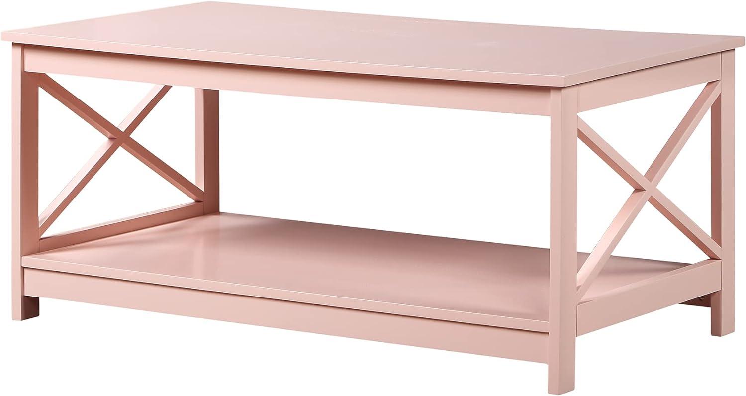 Convenience Concepts Oxford Coffee Table with Shelf, Blush Pink