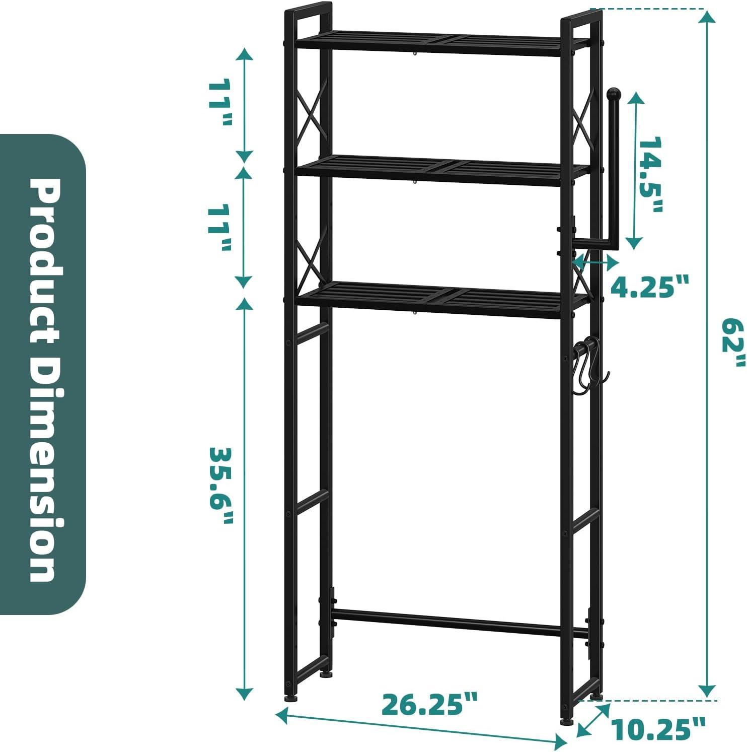 Tangkula Over-the-Toilet Storage 3-Tier Freestanding Bathroom Organizer Shelf w/ 2 Hanging Hooks & Toilet Paper Holder White/Black
