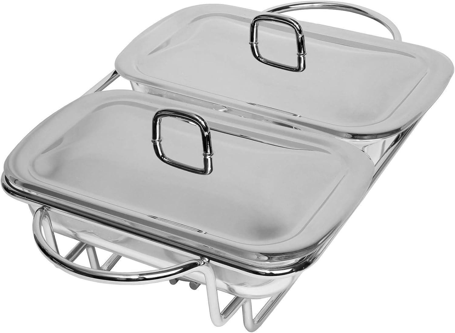 Stainless Steel 3-Quart Chafing Dish Buffet Set with Glass Tray