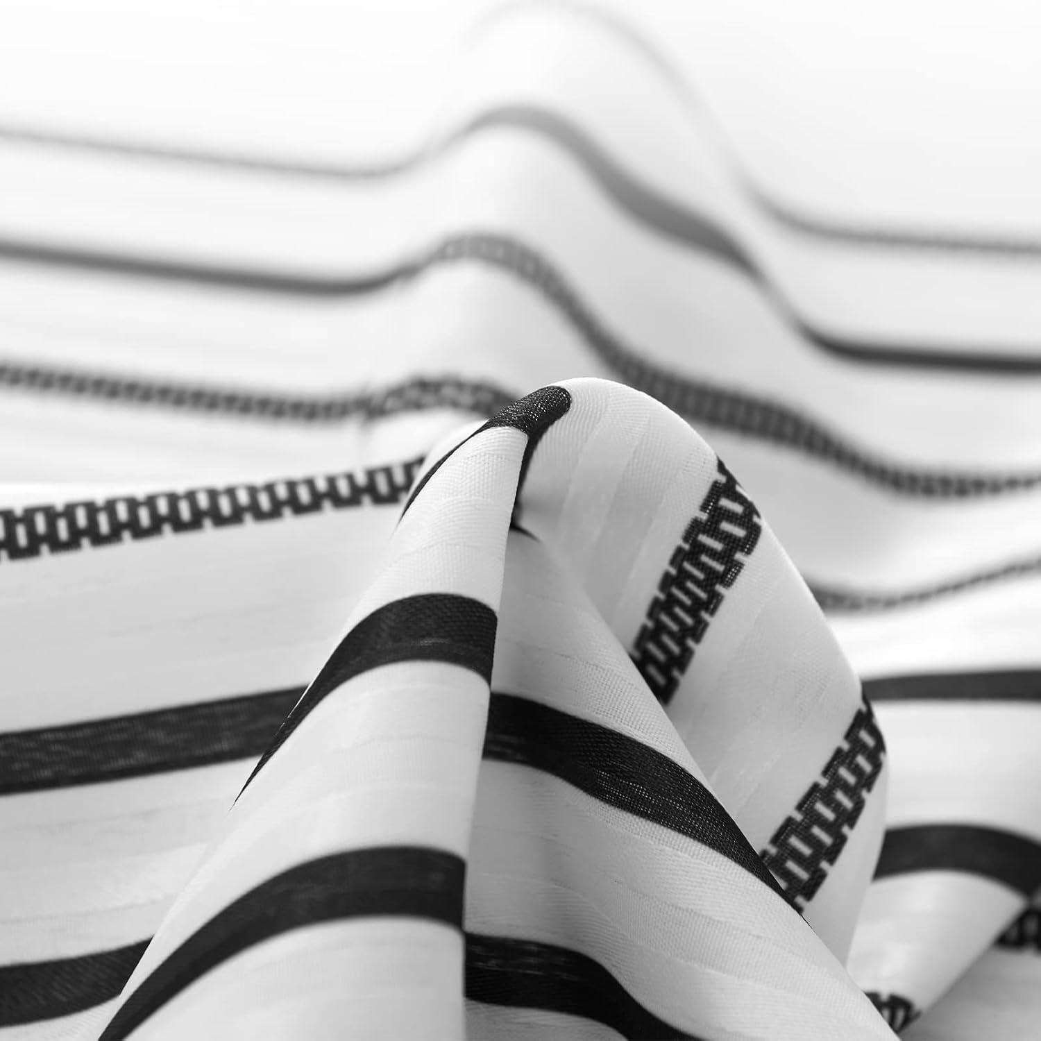 Modern Black and White Striped Fabric Shower Curtain 72x70 Inches
