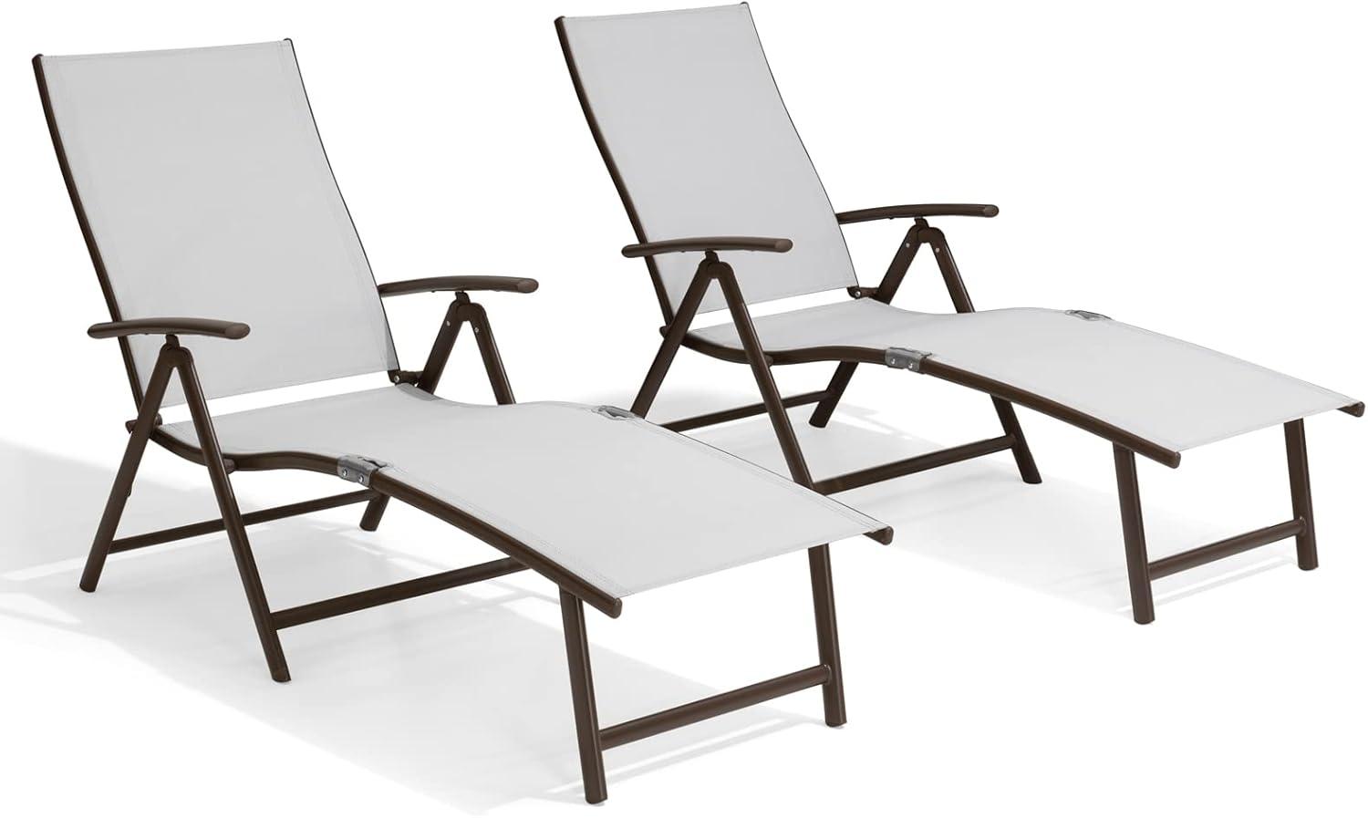 2pc Outdoor Aluminum Adjustable Chaise Lounges - Light Gray - Crestlive Products
