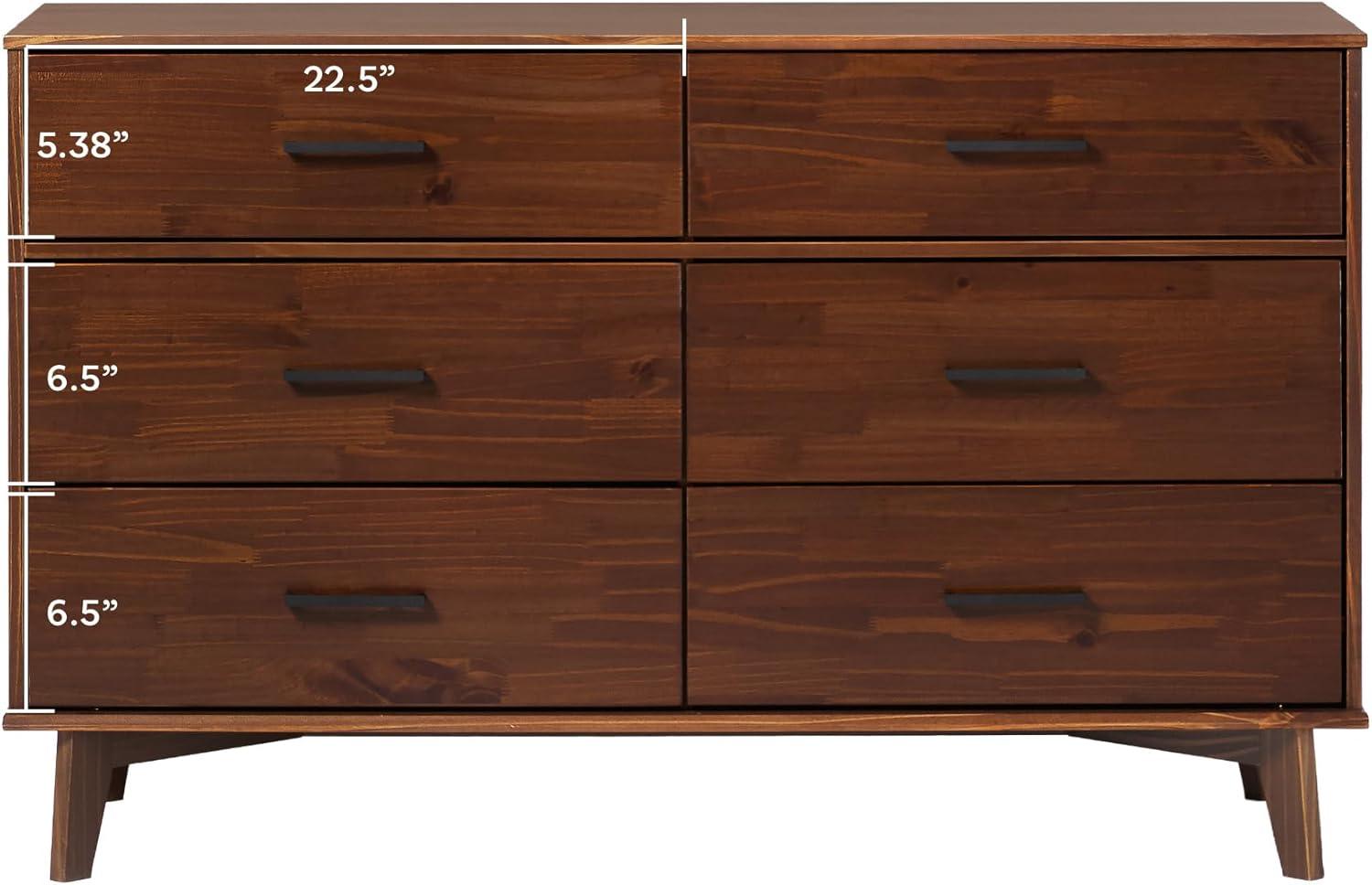 Walnut Solid Pine Wood 6-Drawer Dresser with Metal Handles