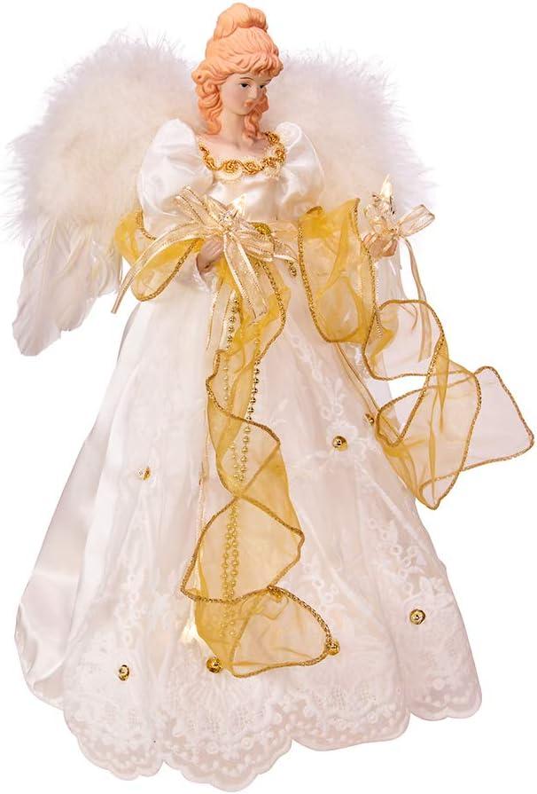 Ivory and Gold LED Angel Treetop with Large Wings