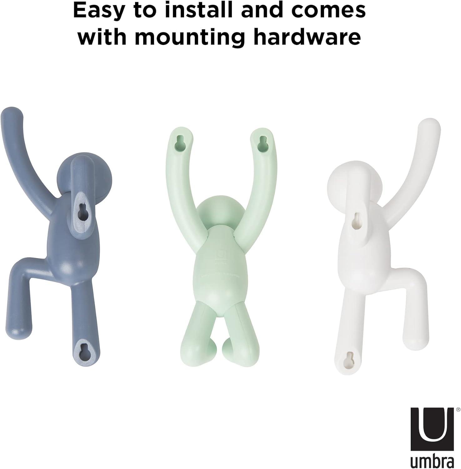 Multi-Colored Plastic Buddy Wall Hooks Set of 3