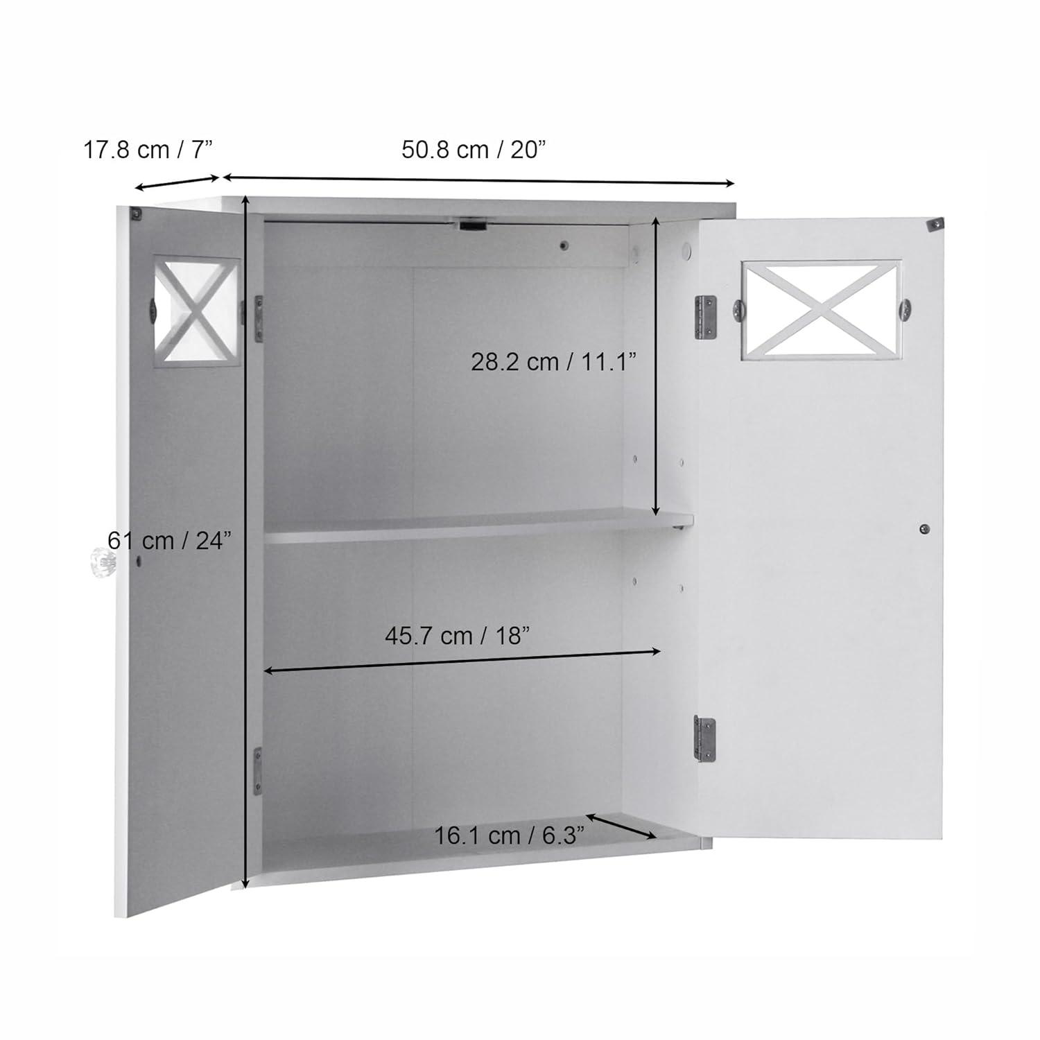 Dawson Two Doors Wall Cabinet White - Elegant Home Fashions: Traditional Style, Semi-Gloss Finish, Bathroom Storage