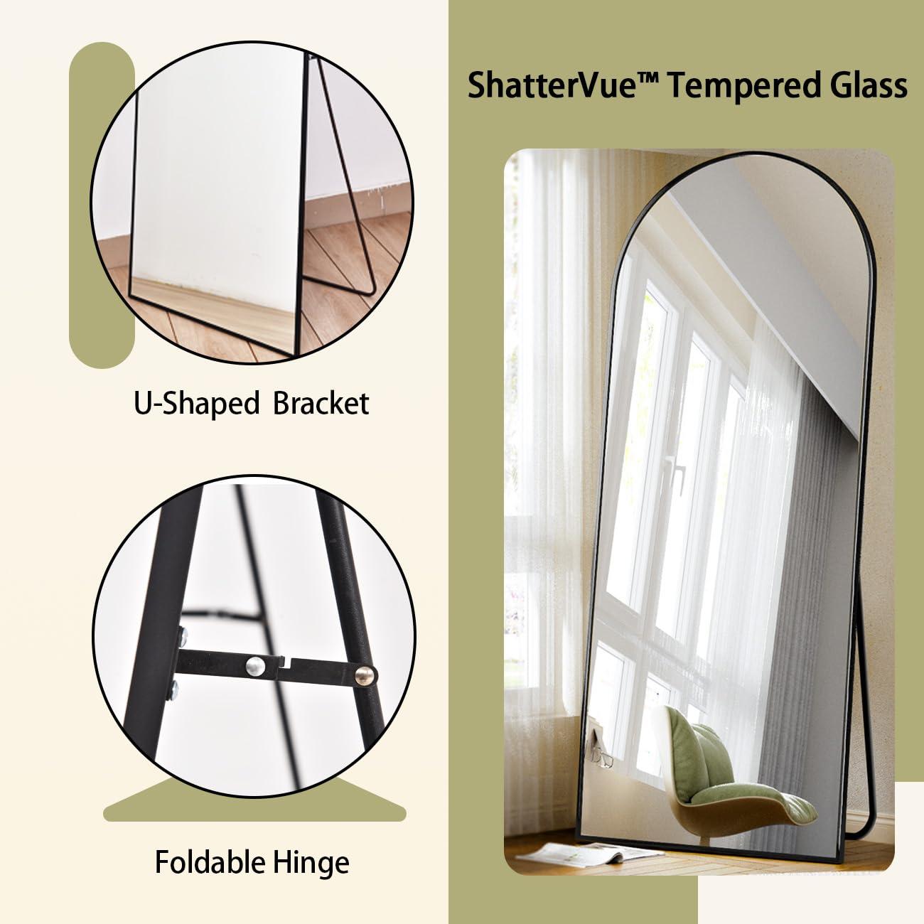 BEAUTYPEAK 71"x 26" Oversized Full Length Mirror Arch Standing Floor Mirror Full Body Mirror, Black