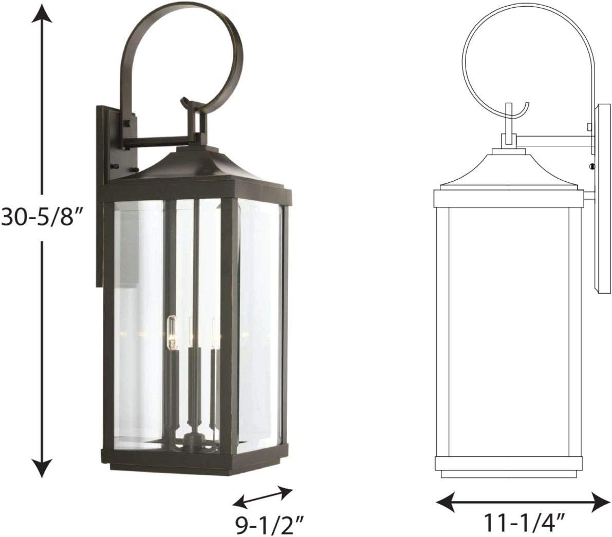 Progress Lighting Gibbes Street 3-Light Wall Lantern in Antique Bronze with Clear Beveled Glass Shade