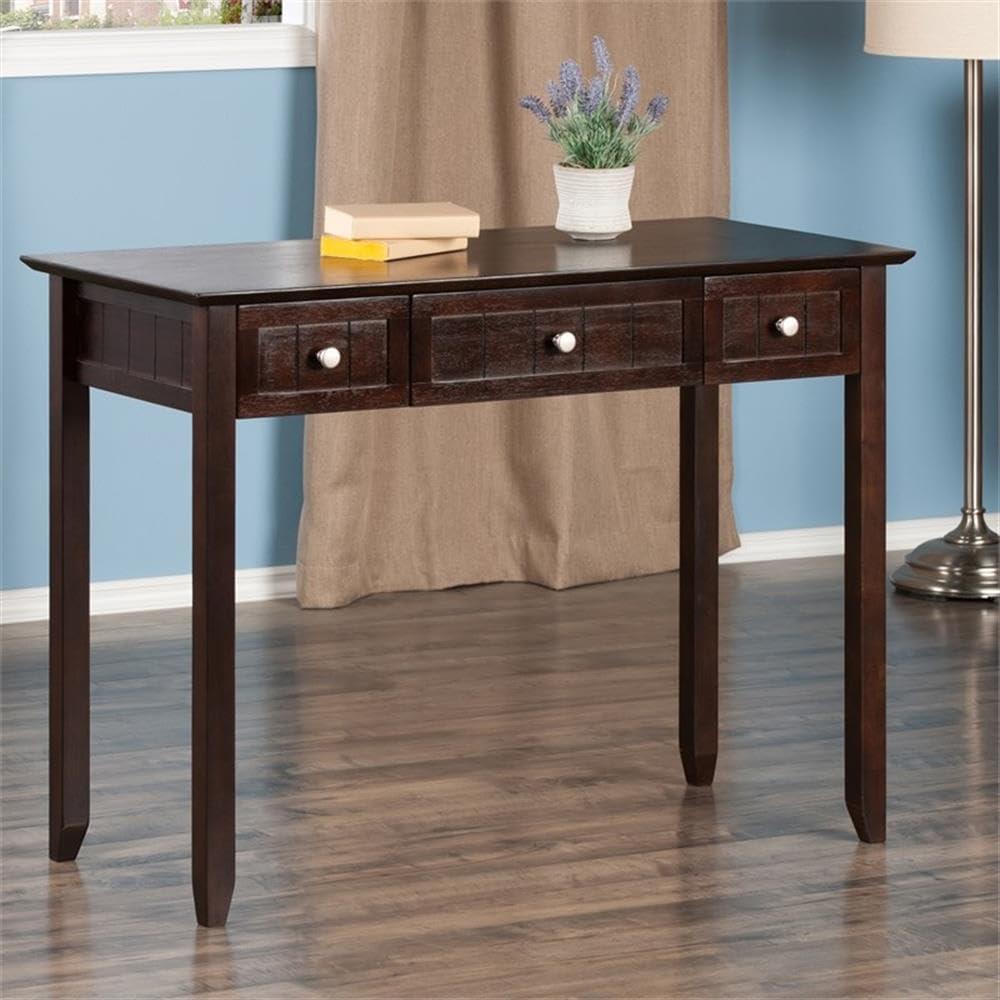 Burke Writing Desk Coffee Finish - Winsome: Mid-Century Modern, Wood Frame, No Storage