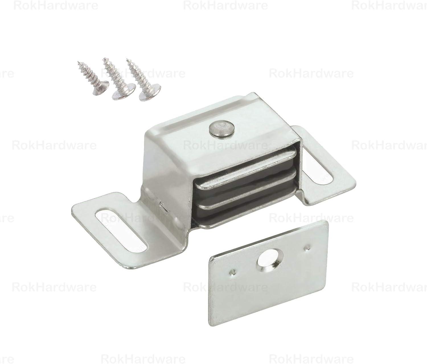 Rok 5-Pack Double Magnetic Catch with Plate and Screws, Aluminum Finish