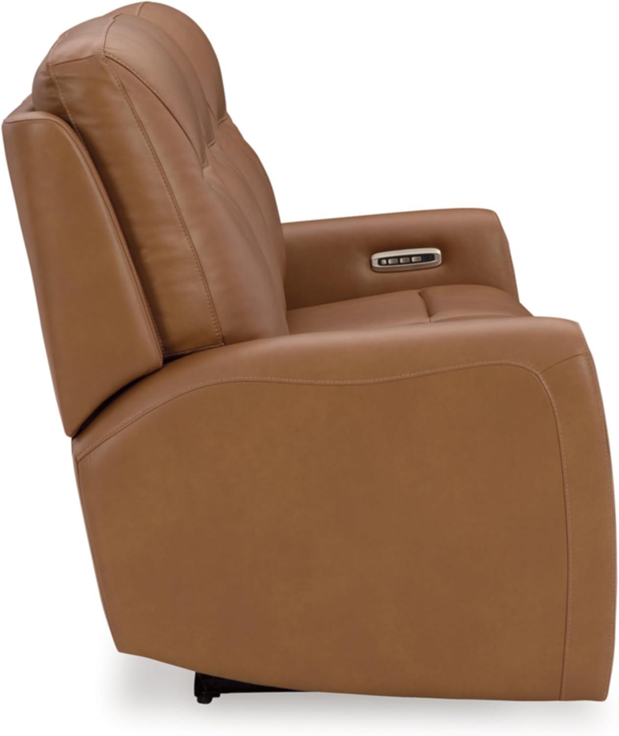 Brown Faux Leather Power Reclining Sofa with Adjustable Headrest