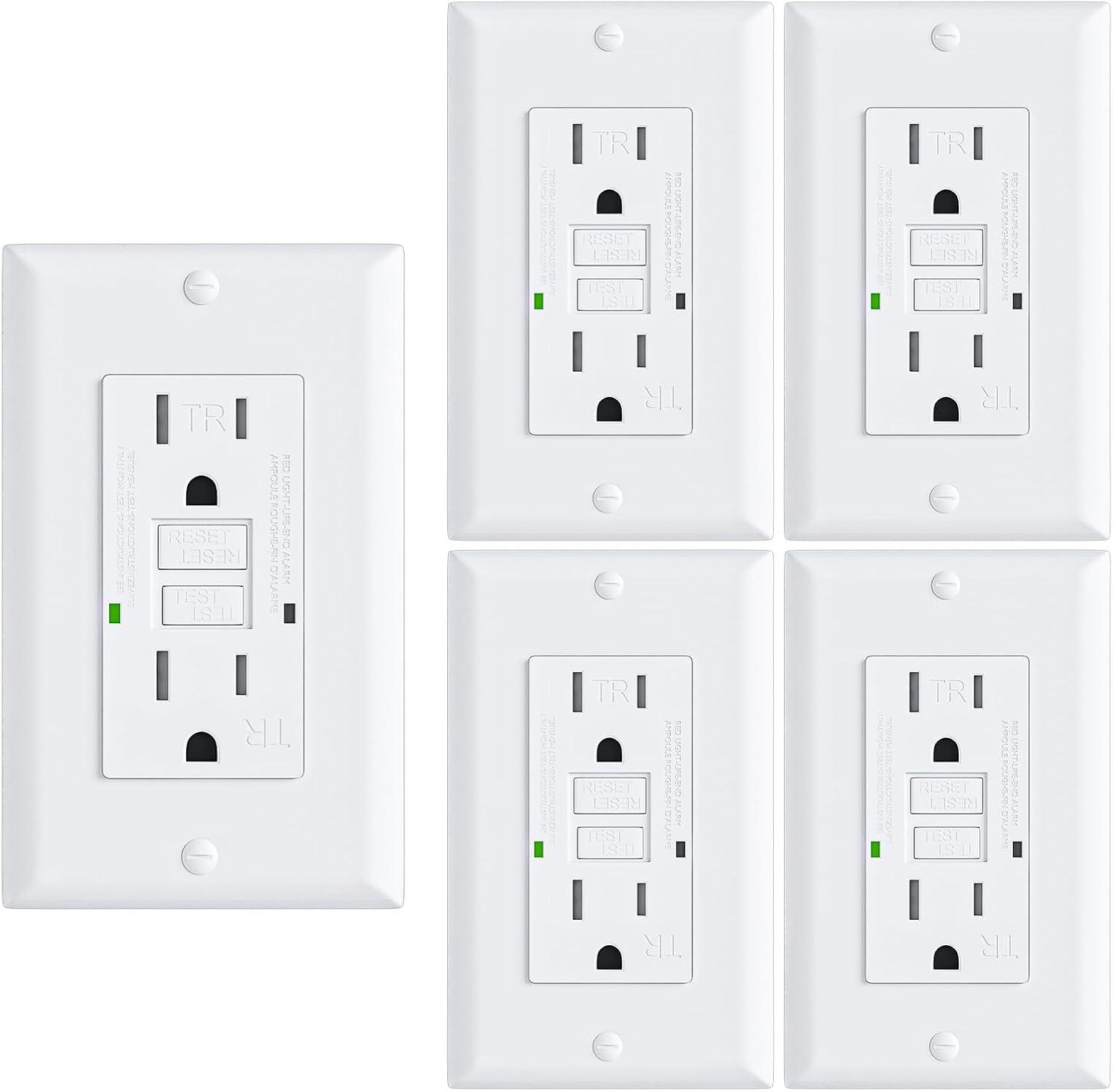 White 15 Amp Tamper Resistant GFCI Outlets with Wall Plates