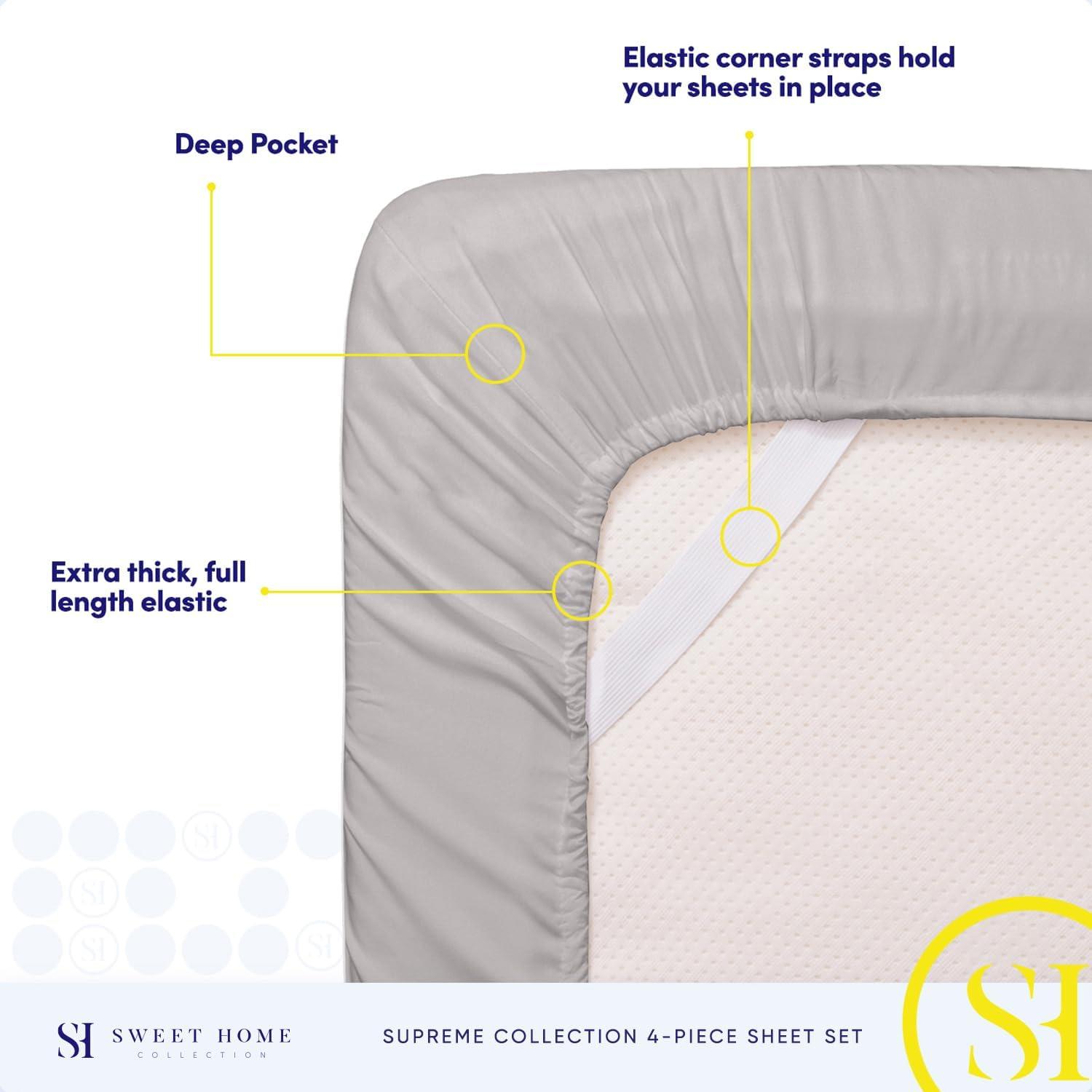 5 Piece Sheet Set, Ultra Soft 1800 Series Collection - Split King, Silver