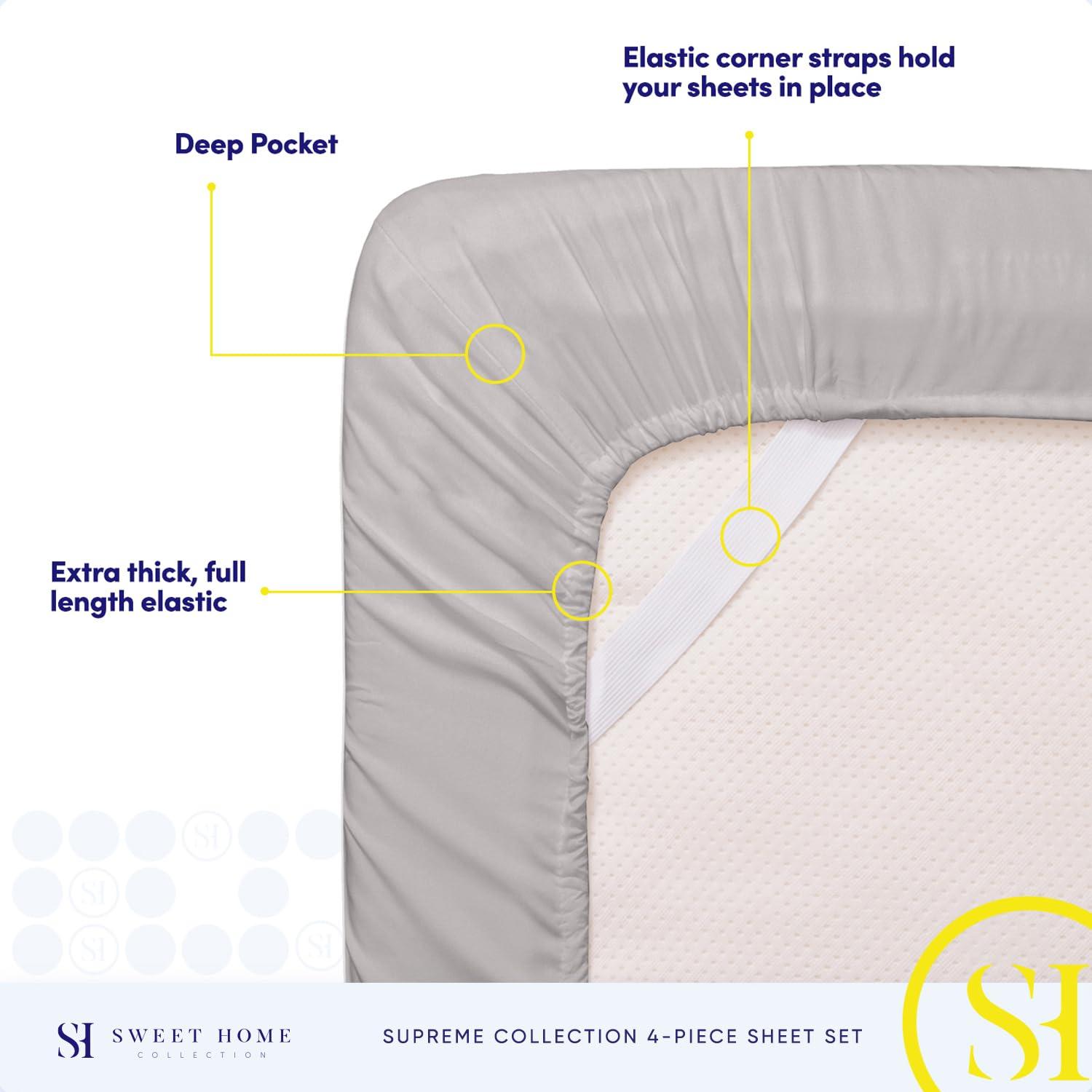 5 Piece Sheet Set, Ultra Soft 1800 Series Collection - Split King, Silver