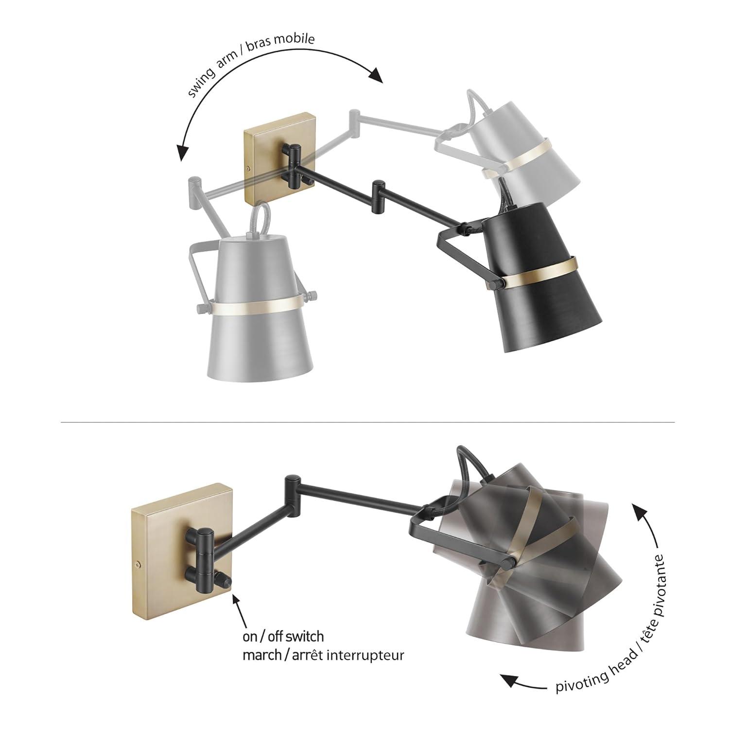 Globe Electric McKibbon 1-Light Swing Arm Wall Sconce, Plug-in or Hardwire, Matte Black, 51345