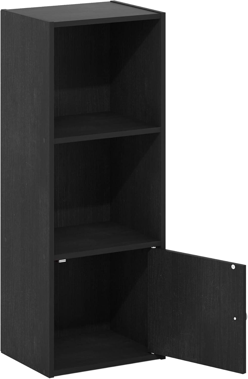 Furinno Luder 3-Tier Shelf Bookcase with 1 Door Storage Cabinet, Blackwood