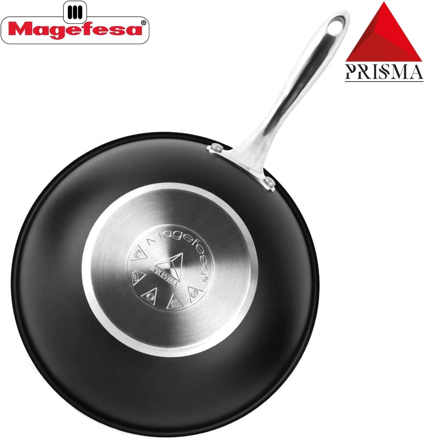 MAGEFESA Prisma 11" Stainless Steel Wok with Triple-Layer Nonstick Coating, Induction-Compatible, Oven & Dishwasher Safe, Stir-Fry Pan
