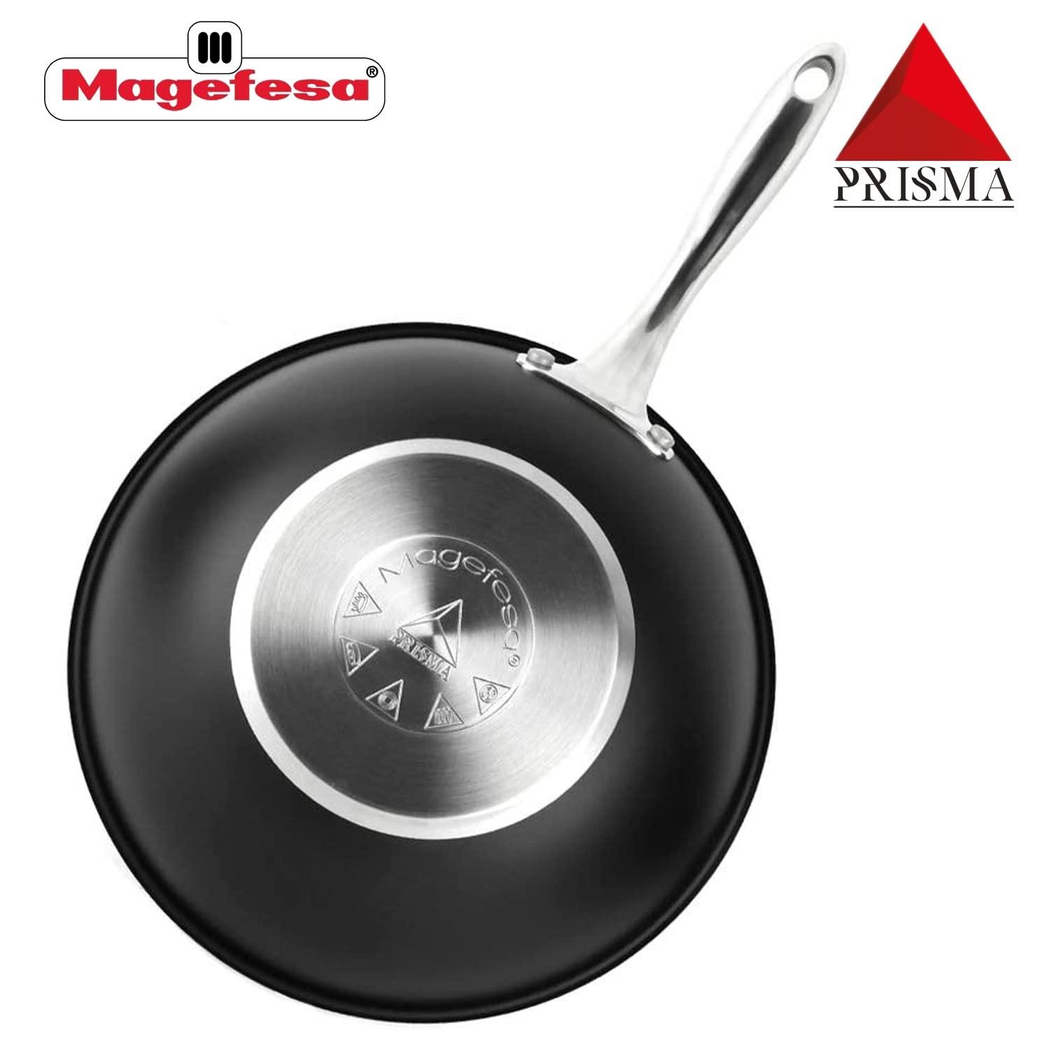 MAGEFESA Prisma 11" Stainless Steel Wok with Triple-Layer Nonstick Coating, Induction-Compatible, Oven & Dishwasher Safe, Stir-Fry Pan