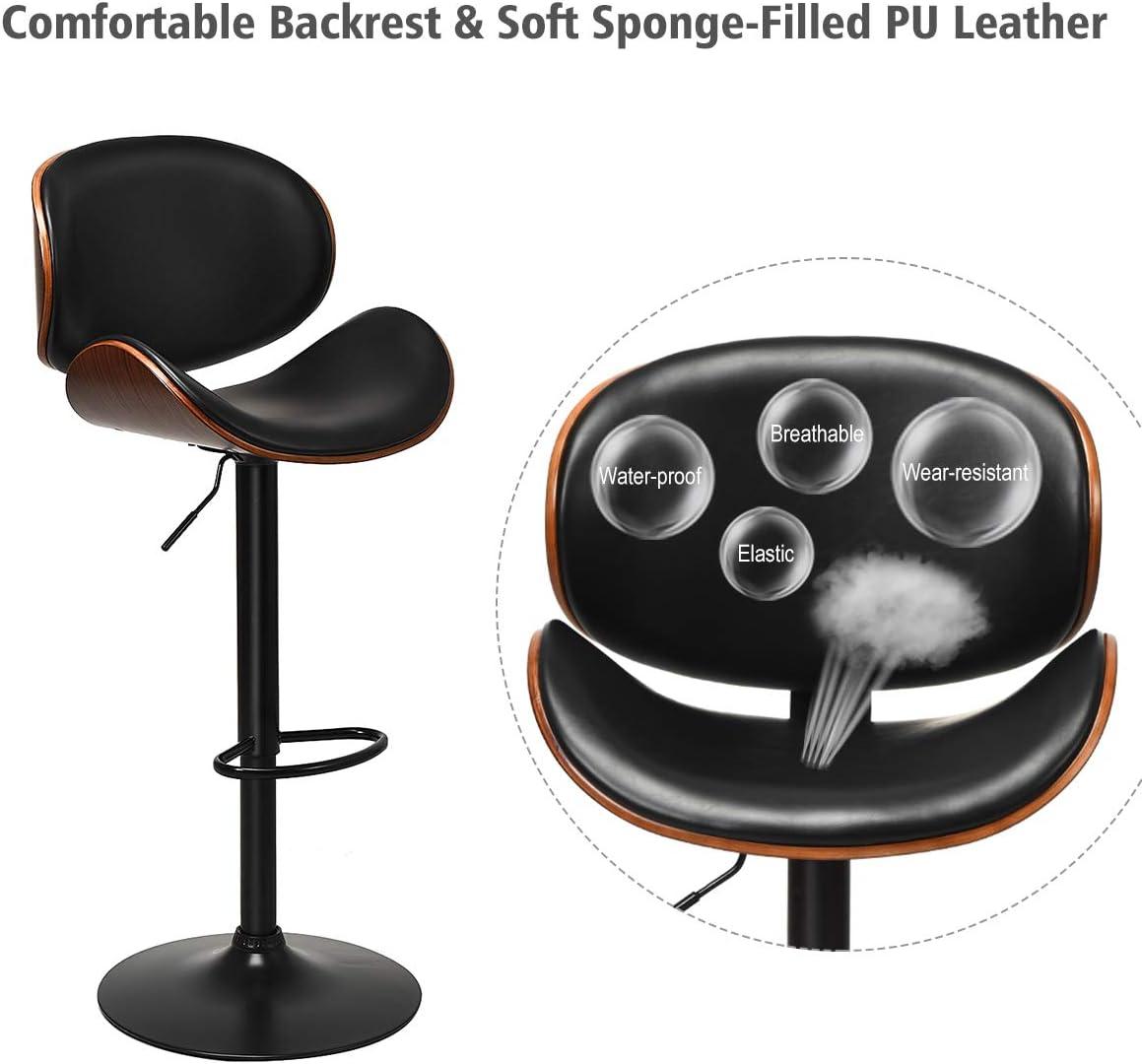 Set of 2 Adjustable Swivel Brown Metal Barstools with Curved Back