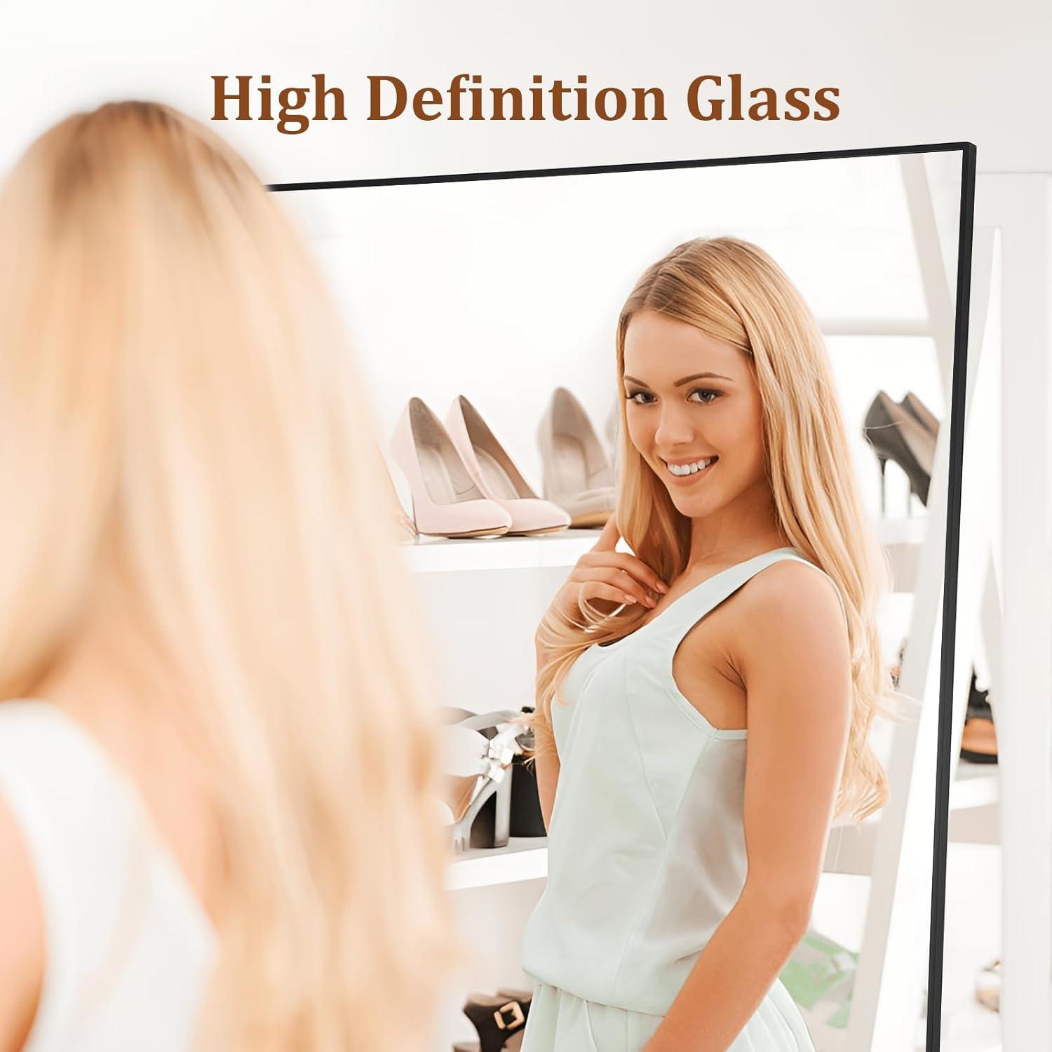 Yesfashion Full Length Mirror Oversized Full-Body Hanging or Leaning Rectangle Mirror, Aluminum Alloy Thin Frame Floor Mirror