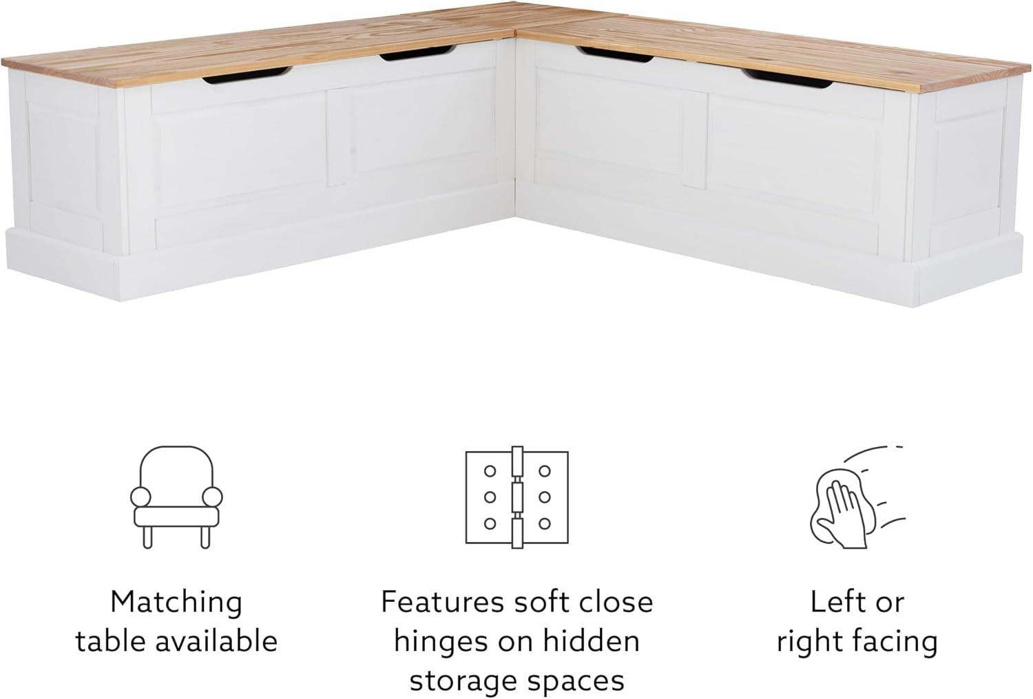 Linon Harris Natural and White Two Tone Backless Corner Breakfast Nook - Nook Only, Table is NOT Included