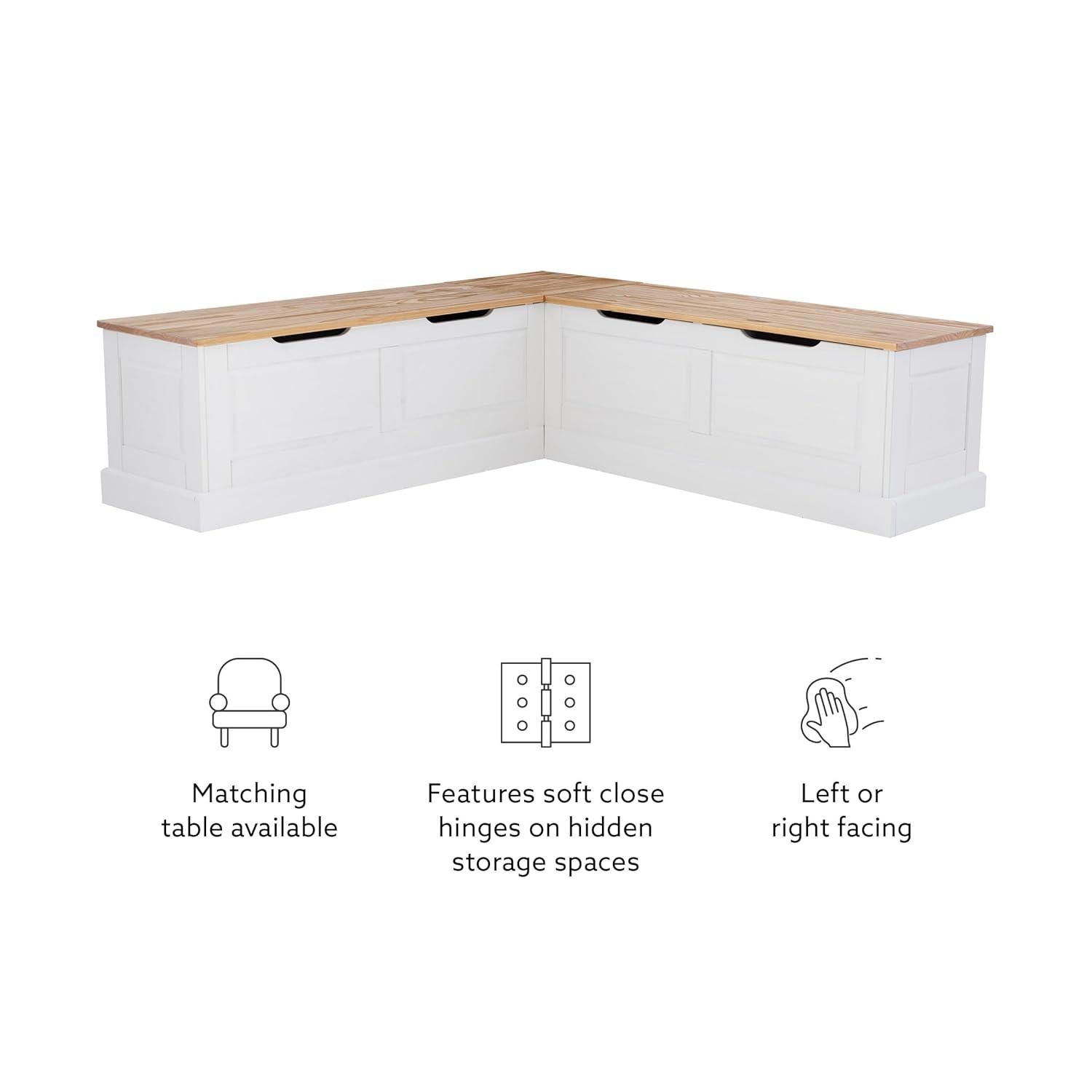 Linon Harris Natural and White Two Tone Backless Corner Breakfast Nook - Nook Only, Table is NOT Included