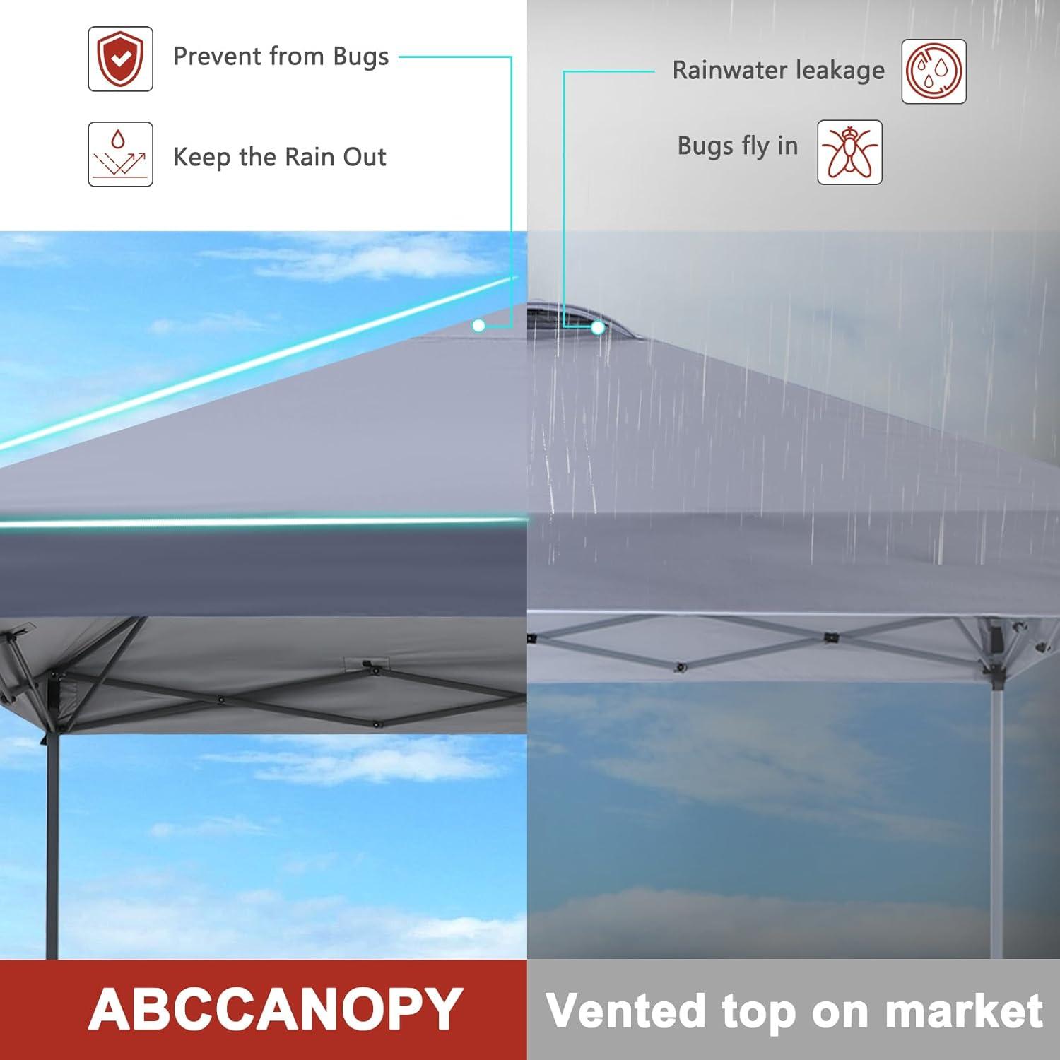 ABCCANOPY 10 ft x 10 ft Easy Pop up Outdoor Portable Instant One Push Function Canopy Tent with Air Vent, Gray