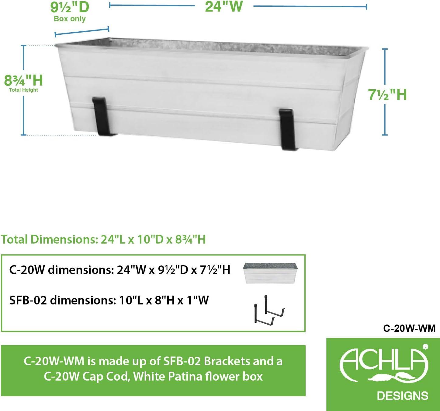 Medium White Galvanized Steel Flower Box with Wall Brackets