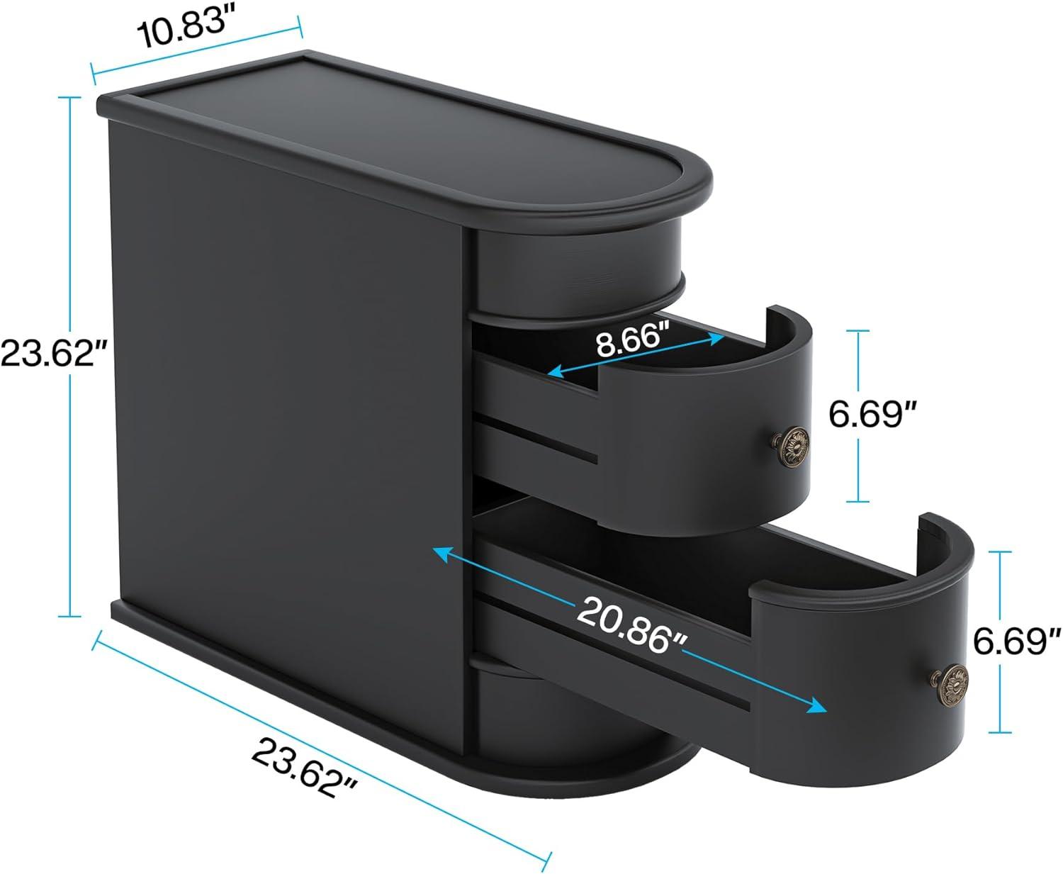 Hommoo Wood Narrow Nightstand with 2 Drawers Black