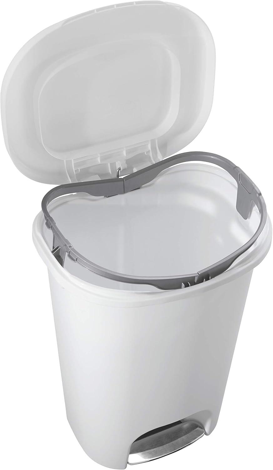 Rubbermaid, Premium Step On Wastebasket, Plastic, 13 gal, White