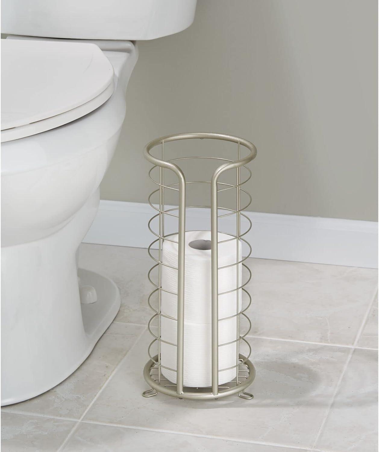 mDesign Metal Toilet Paper Holder Stand, Freestanding 3 Roll Reserve