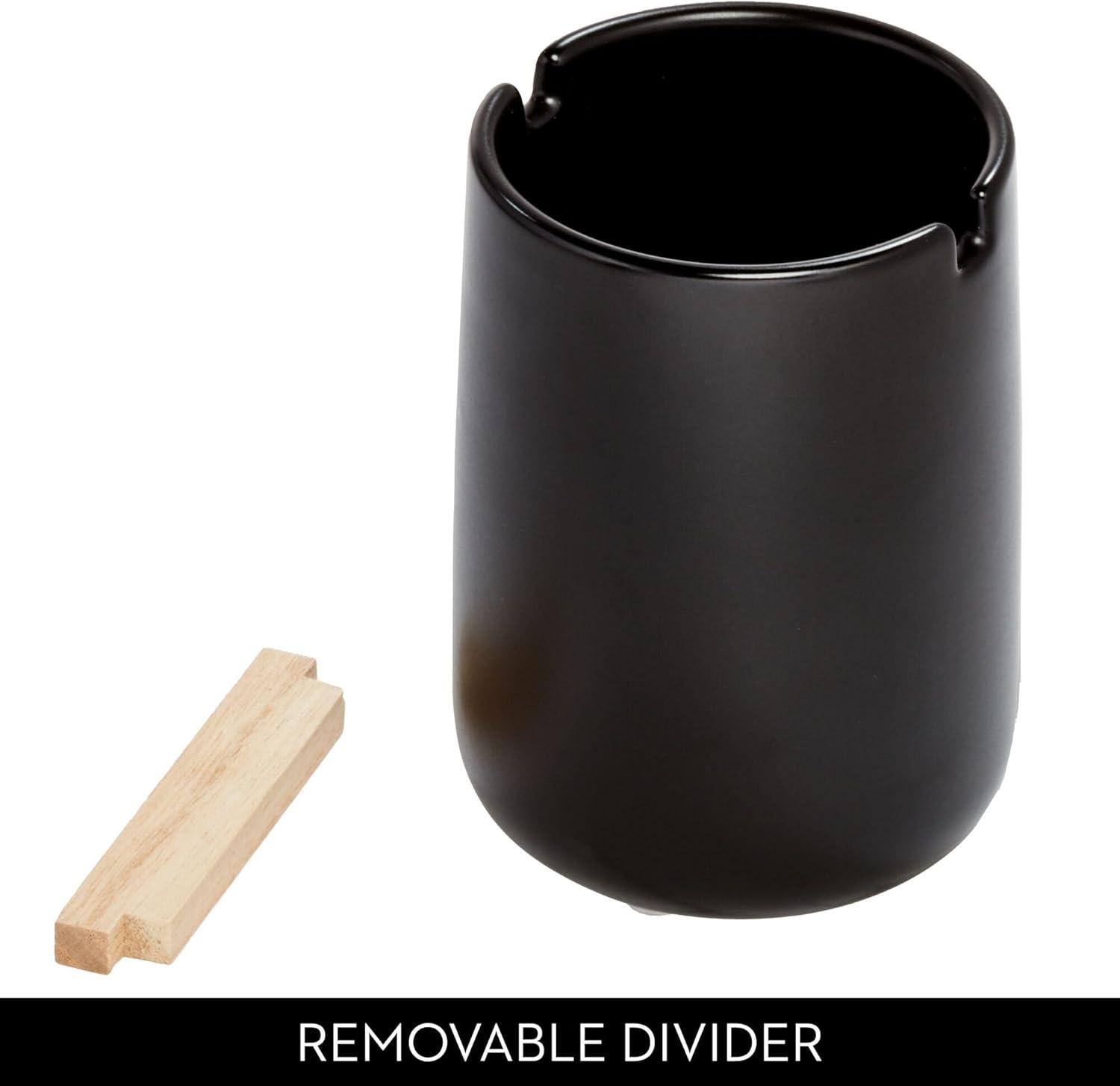 iDesign Eco Vanity Ceramic Toothbrush Holder with Paulownia Wood Divider