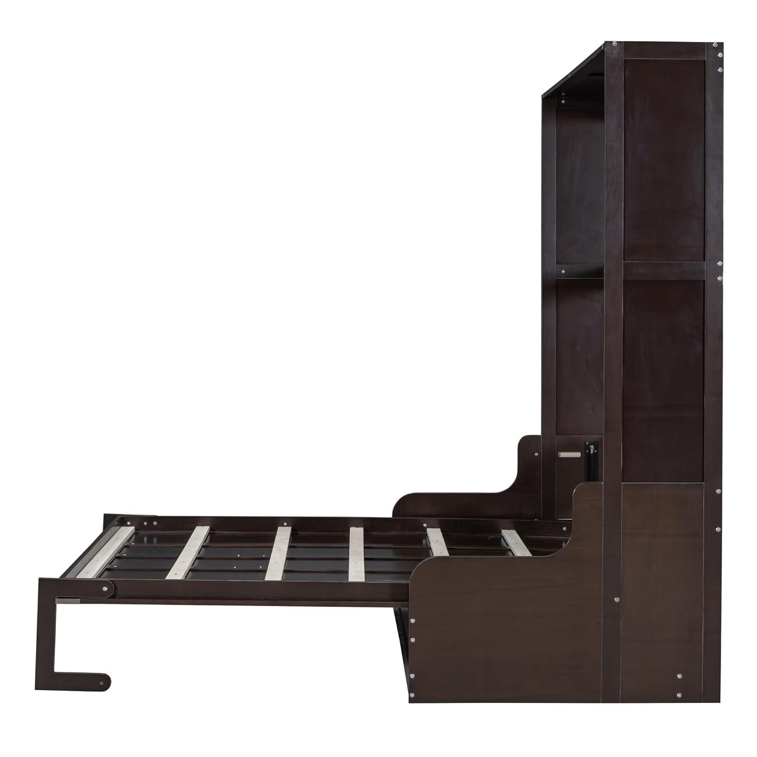 Harper & Bright Designs Espresso Queen Size Murphy Bed Chest with Upholstered Headboard, Wood Wall Bed Cabinet Bed with Cushion Seat, Foldable Bed for Guest Room Home Office, 0791AAP