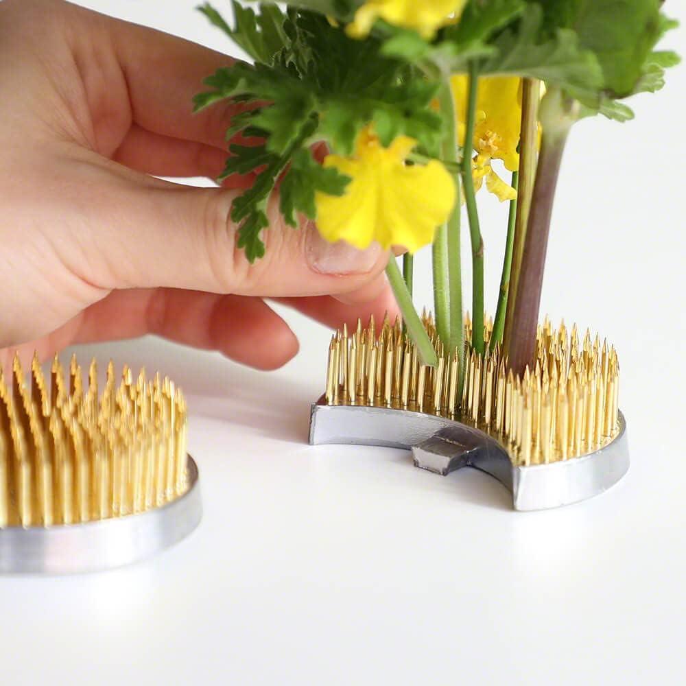 Sun and Moon Brass and Stainless Steel Ikebana Kenzan Flower Holder