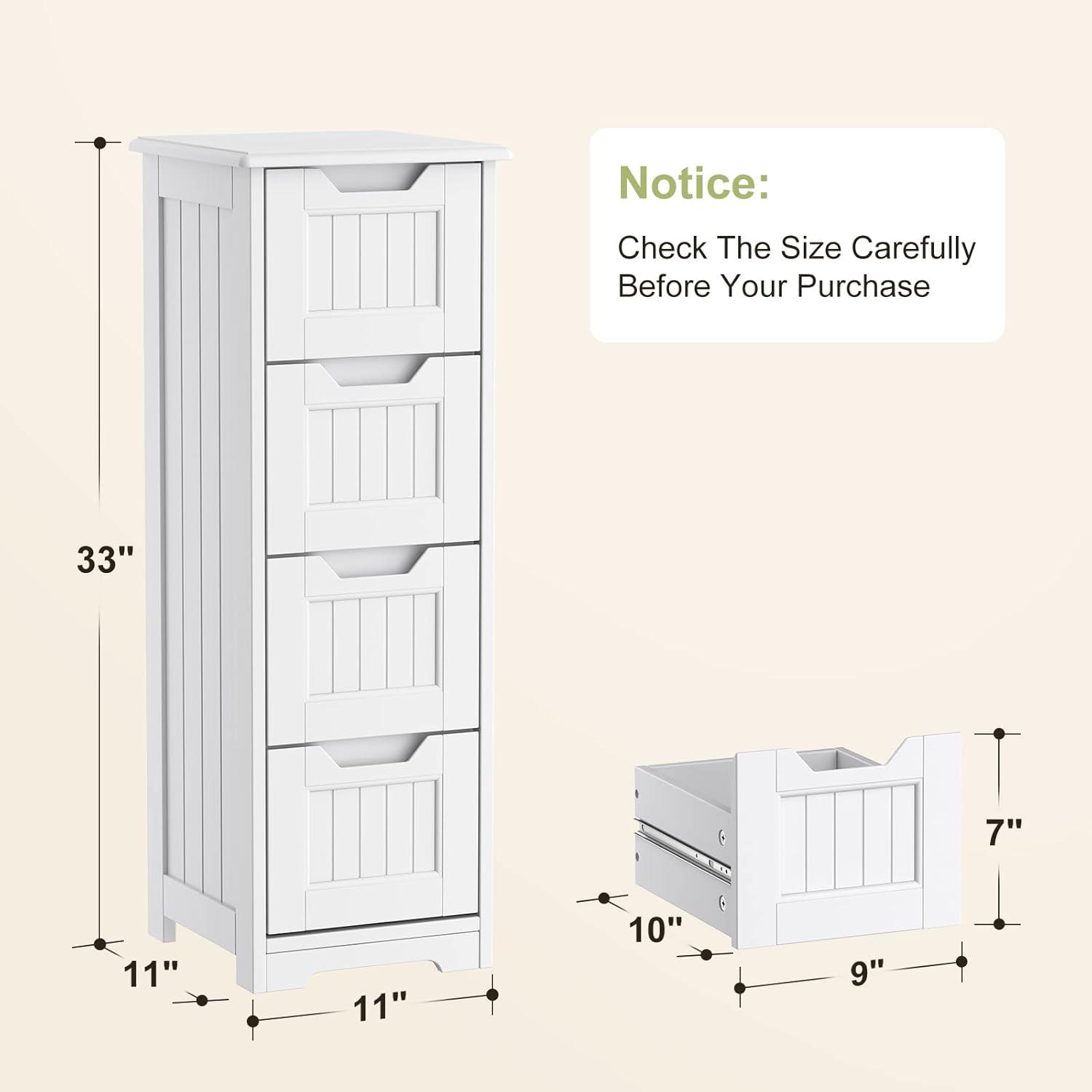 Gizoon 33'' Bathroom Storage Cabinet Freestanding with Drawers Floor Organizer Cabinet for Hallway Living Room and Bathroom, White