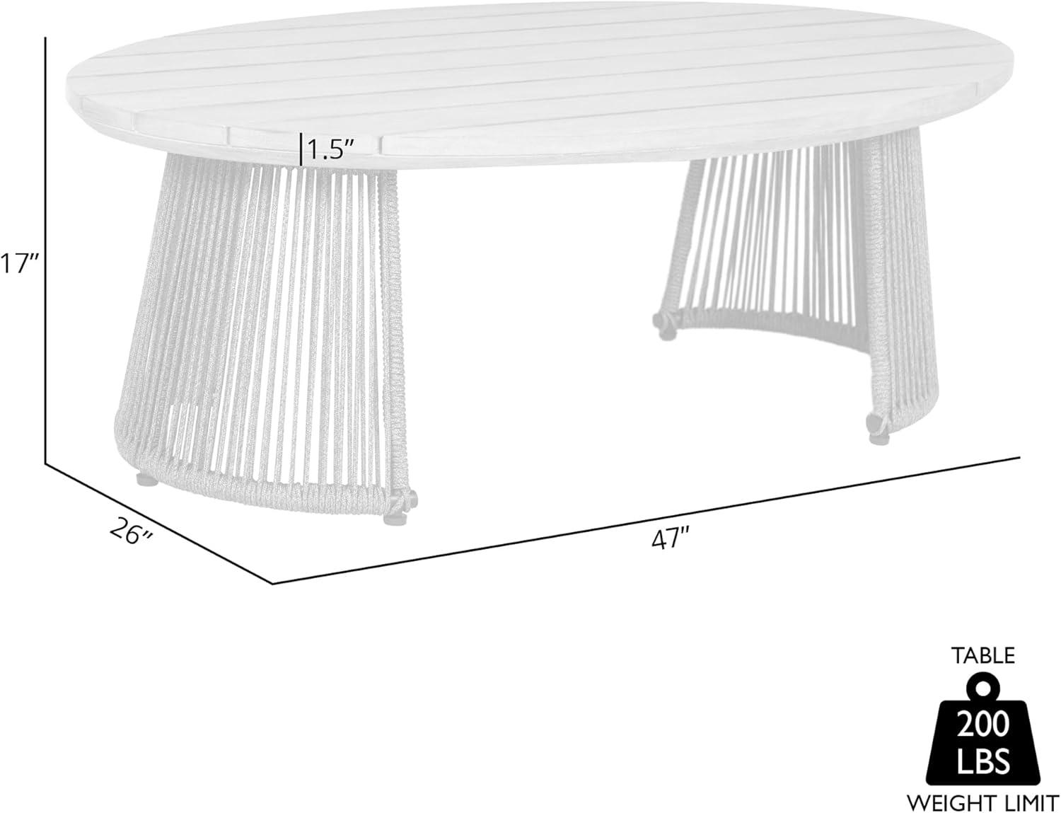 Benicia Outdoor Patio Coffee Table in Weathered Eucalyptus Wood and Gray Rope