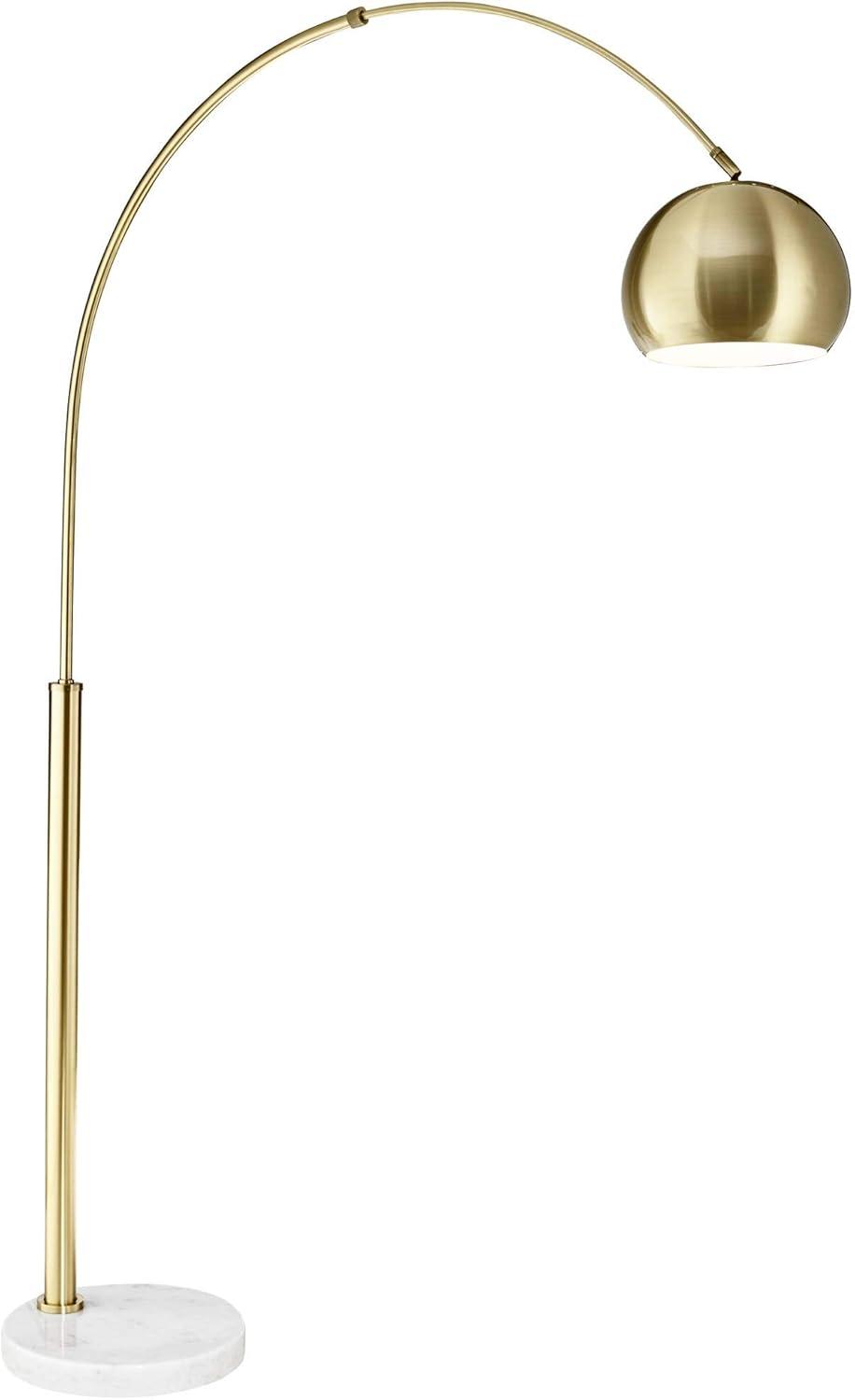 Possini Euro Design Basque Mid Century Modern Glam 77 1/2" Tall Standing Floor Lamp Large Arc Gold White Marble Living Room Bedroom House Reading