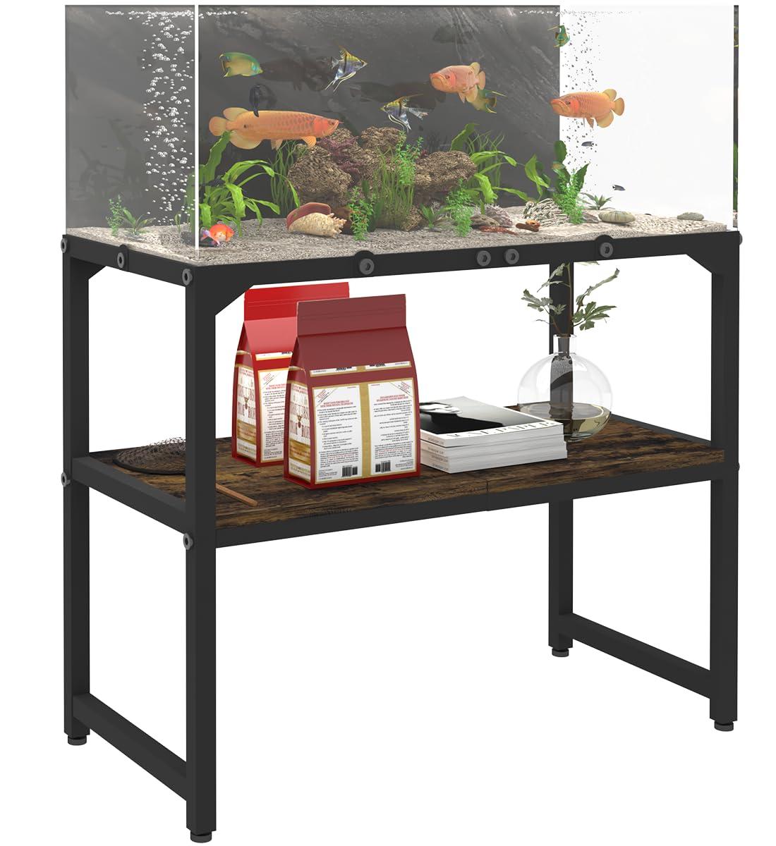 Tucker Murphy Pet™ 20 Gallon Fish Tank Stand, Upgraded Height Aquarium Stand Table With 2 Tiers Storage Shelf, Metal Reptile Breeder Turtle Terrarium Stand Rack, Black