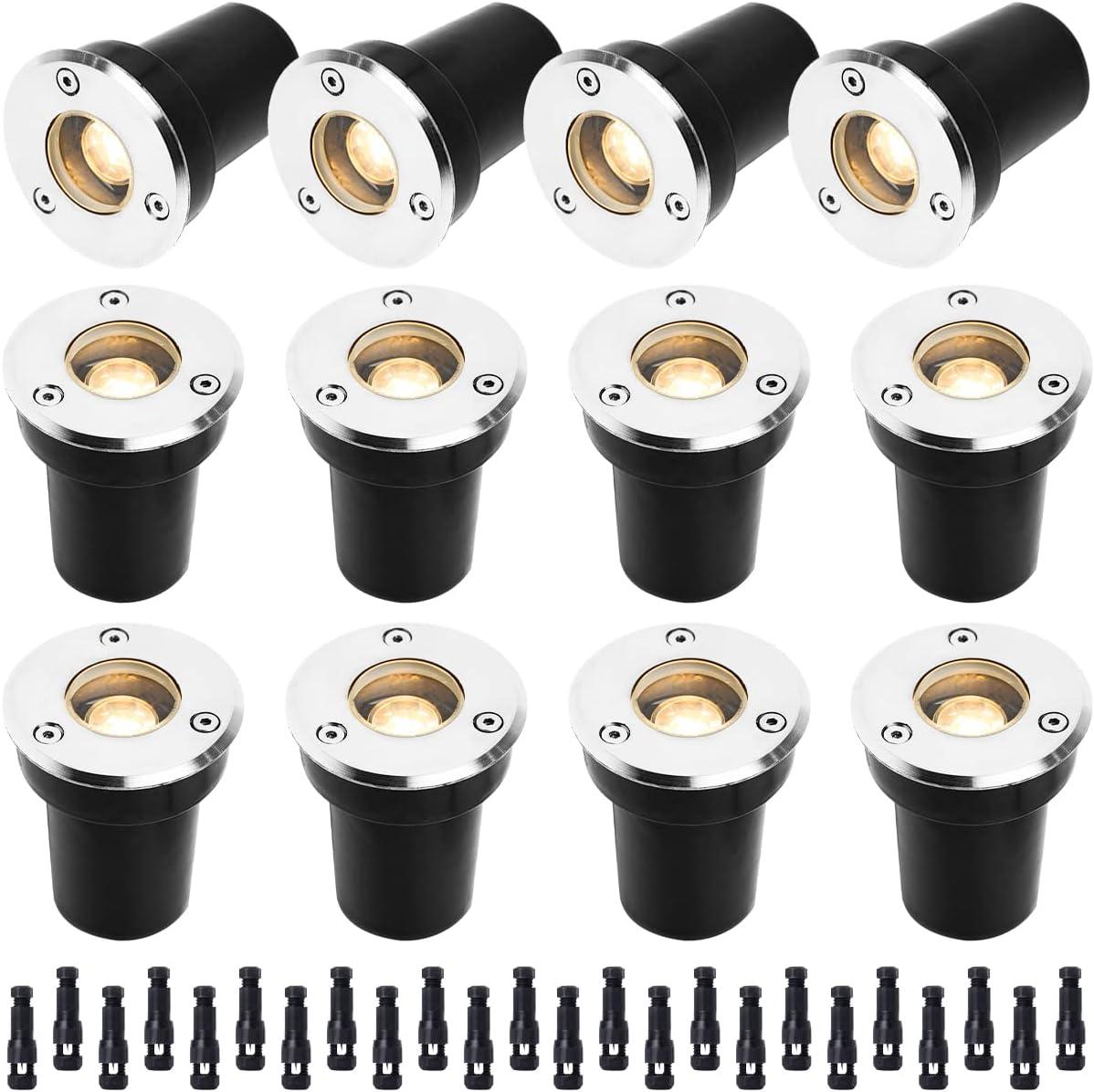 EAGLOD LED Low Voltage Landscape Lights With Connectors 1W Well Lights, 12V-24V In-Ground IP67 Waterproof 3000K Soft Warm White 100 Lumen for Up Lighting Garden Plant, Driveway (12 Pack)