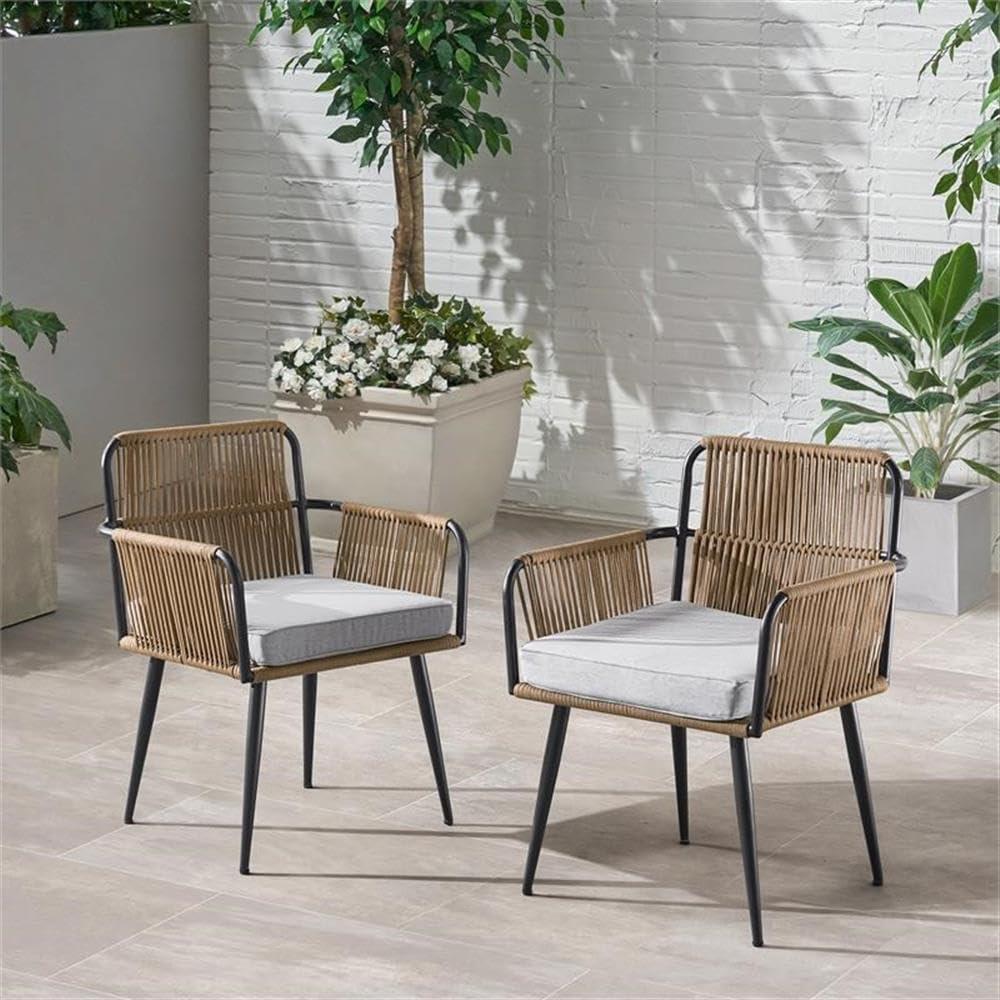 Alaterre Alburgh Outdoor Dining Chair - Aluminum Set of 2 - with Cushion - Black and Gray