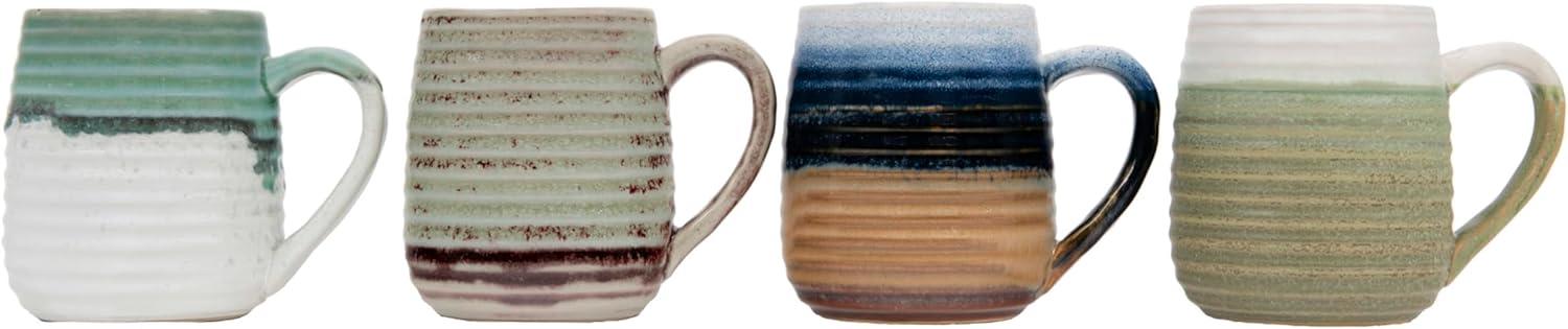 Creative Co-Op Large Multi-color Stoneware Mugs with Ribbed Sides (Set of 4 Colors)