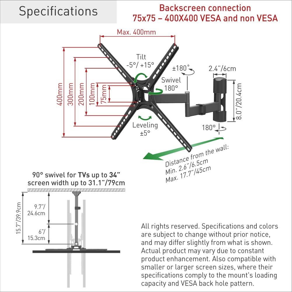 Barkan 13" - 60" Full Motion TV Wall Mount - Extension, Swivel & Tilt