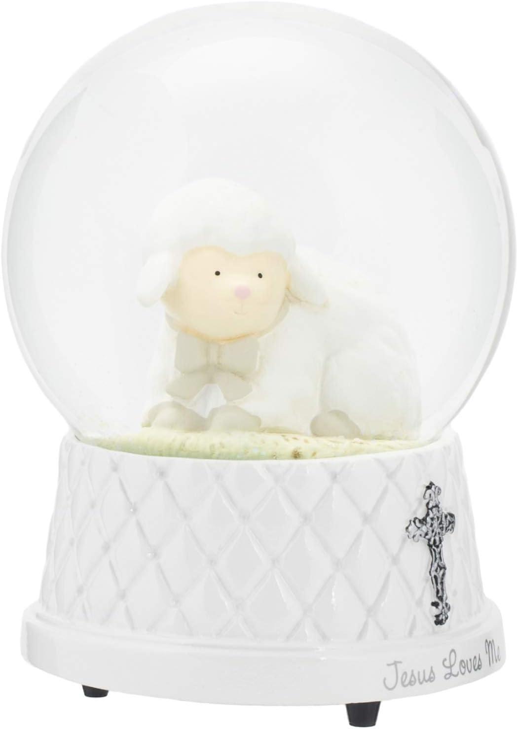 Jesus Loves Me Snow Globe, Jesus White Lamb Baptism Music Box, Religious Gift for Pastors Girls Wife Girlfriends Friends Easter Birthday Present