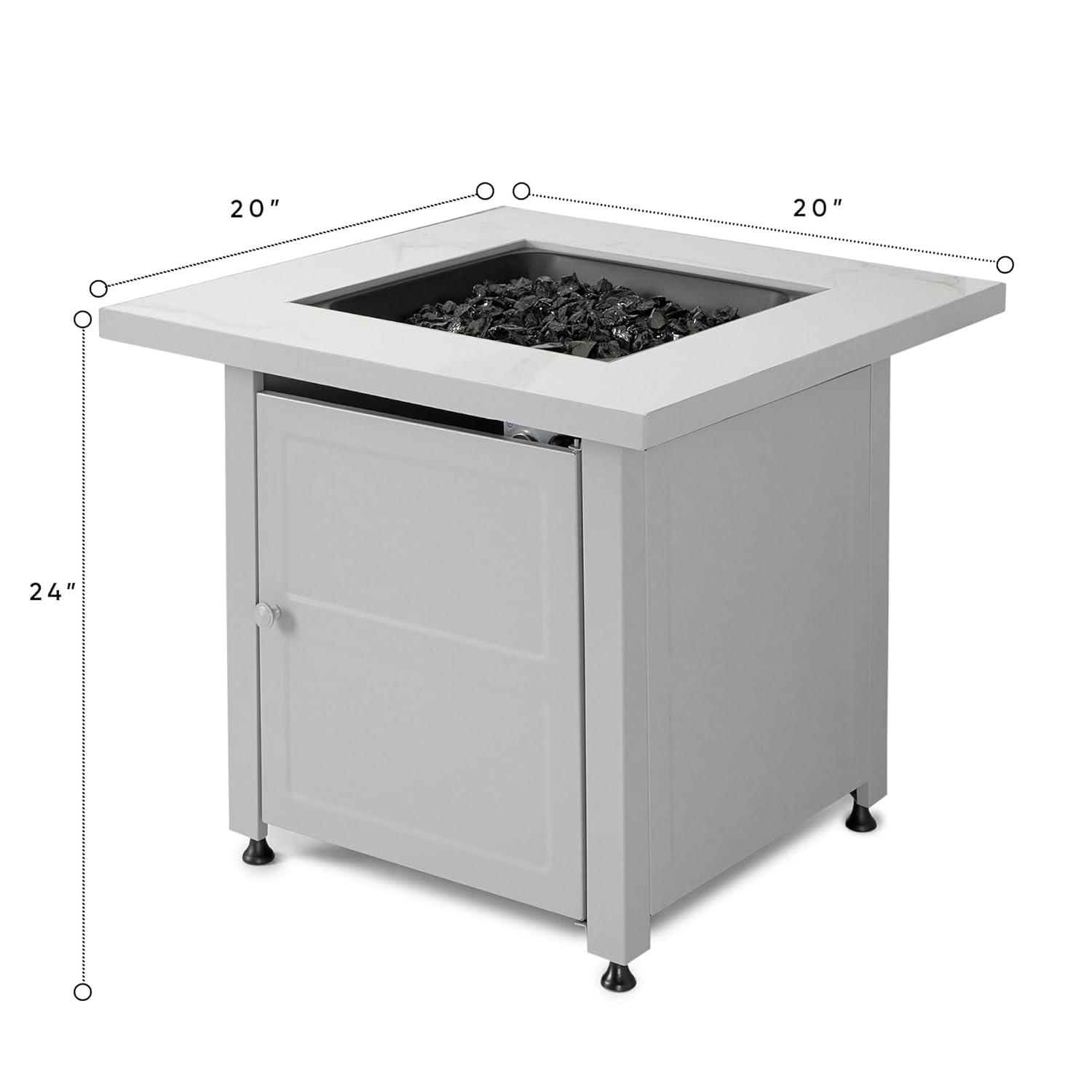 Mr. Bar-B-Q Endless Summer All Weather Outdoor Fire Pit Table with Faux Marble Finish, Black Glass