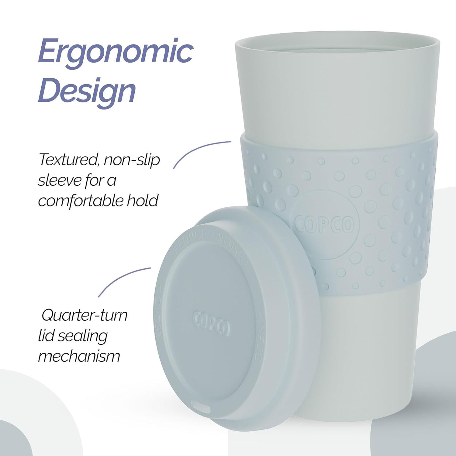 Copco Acadia To Go Mug Set of 2, 16 Ounce Reusable Coffee Cups with Lids, Durable & BPA-Free, Travel Mugs Double-Wall Insulation, Purple & Teal
