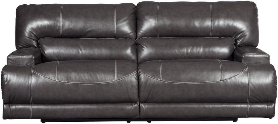 Signature Design by Ashley McCaskill Leather Power Reclining Sofa in Gray