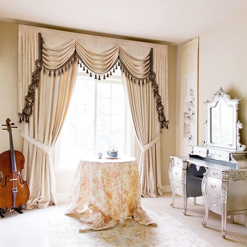 ELKCA Beige Double-Sided Chenille Waterfall Valance for Living Room Luxury Window Curtains Valance for Bedroom,Rod Pocket (Beige, W79 Inch, 1 Panel)