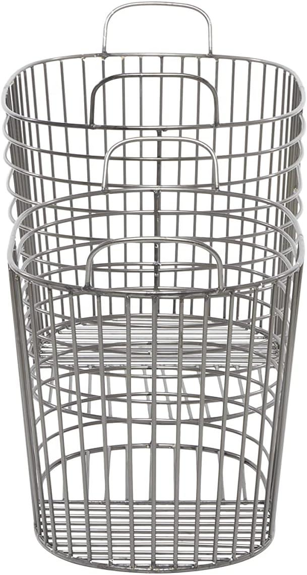 CosmoLiving by Cosmopolitan Metal Round Storage Basket with Handles, Set of 2 21", 17"W, Dark Gray