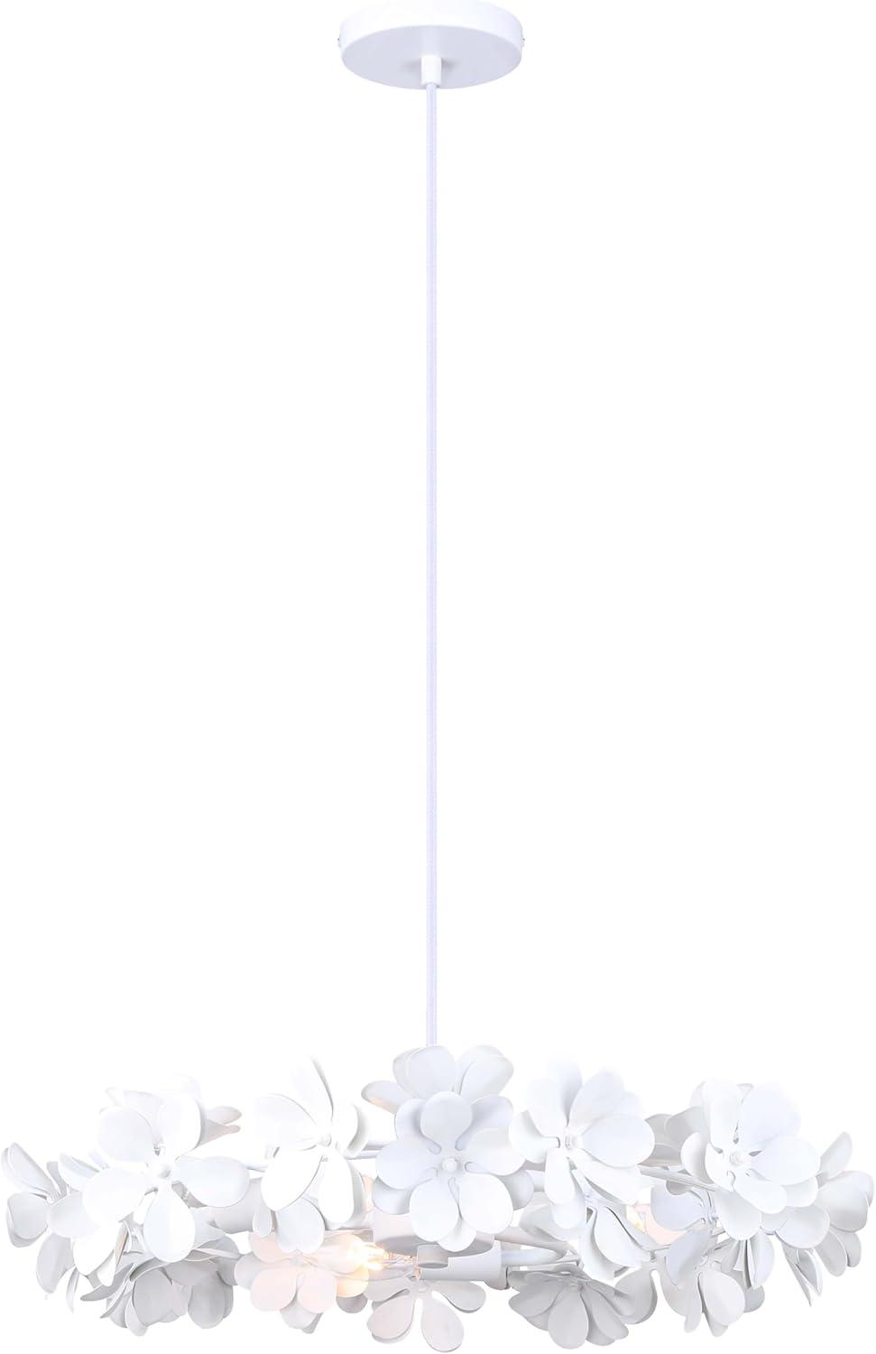 Cassia White Floral Drum 3-Light Chandelier
