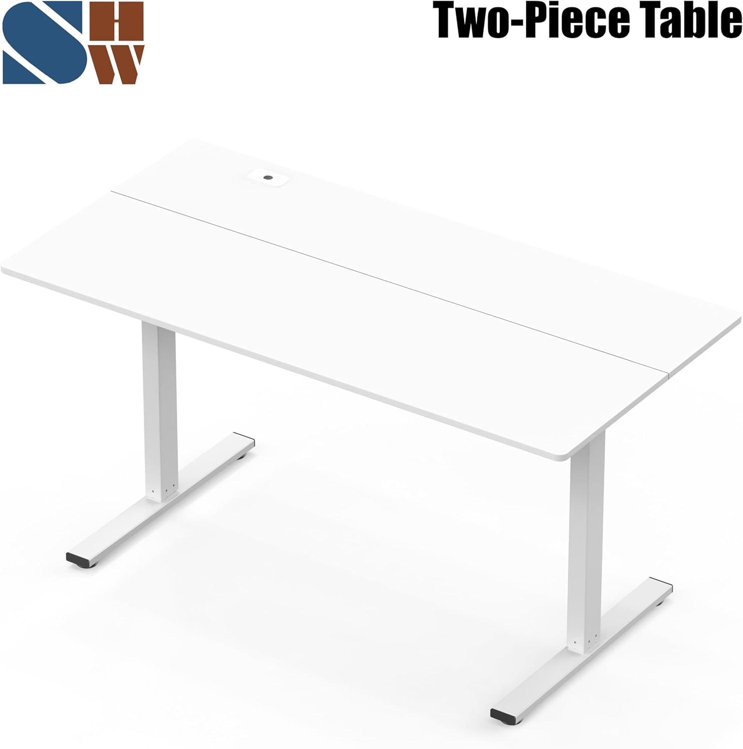 SHW 55 Inch Large Electric Height Adjustable Computer Standing Desk, White