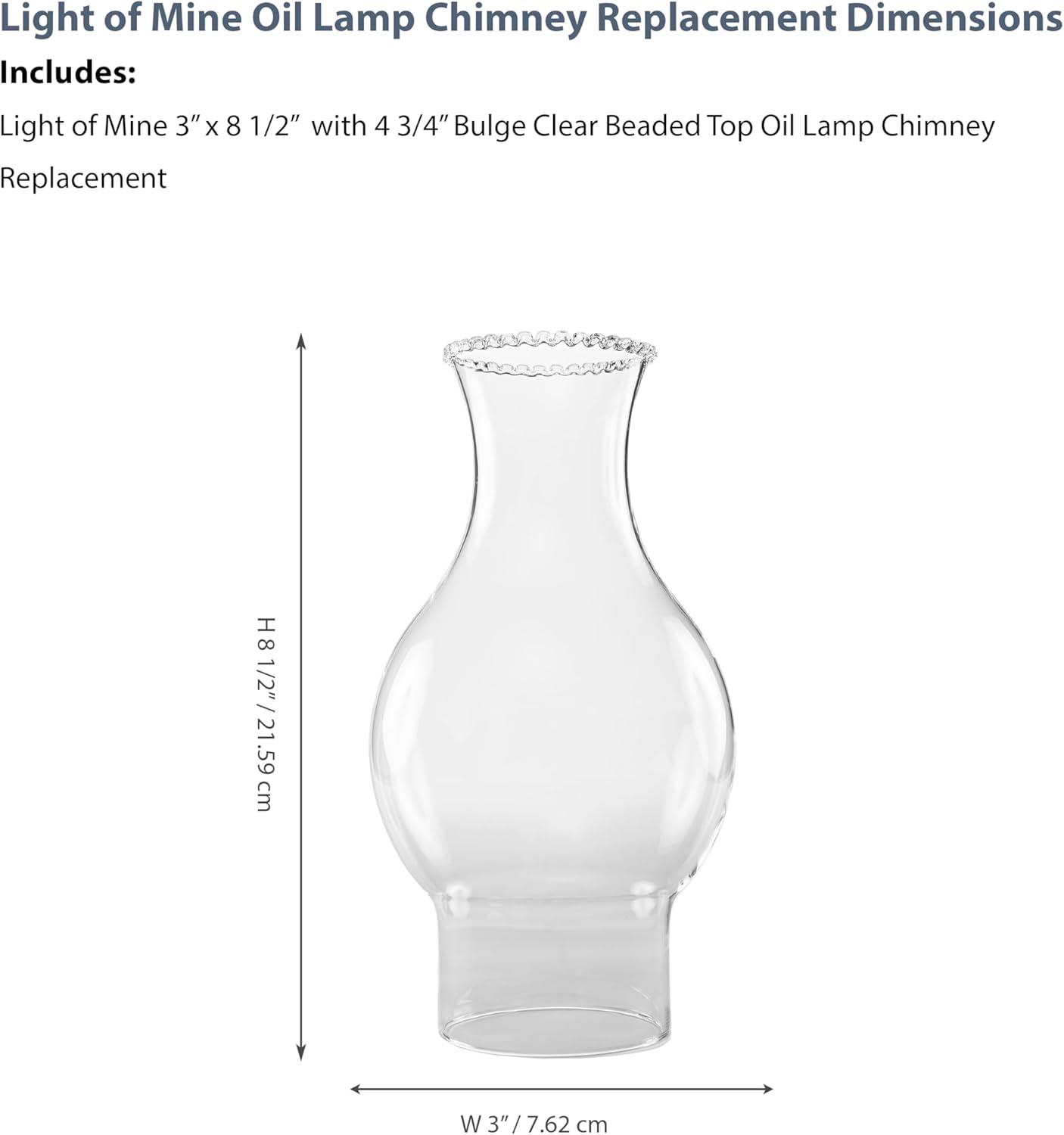 Light of Mine  3" X 8 3/4" with 4  Bulge Oil Lamp Globe Replacement Lamp  Oil Lamp Chimney  Hurricane Lamp Glass Replacement  Crystal Clear Beaded Top Chimney